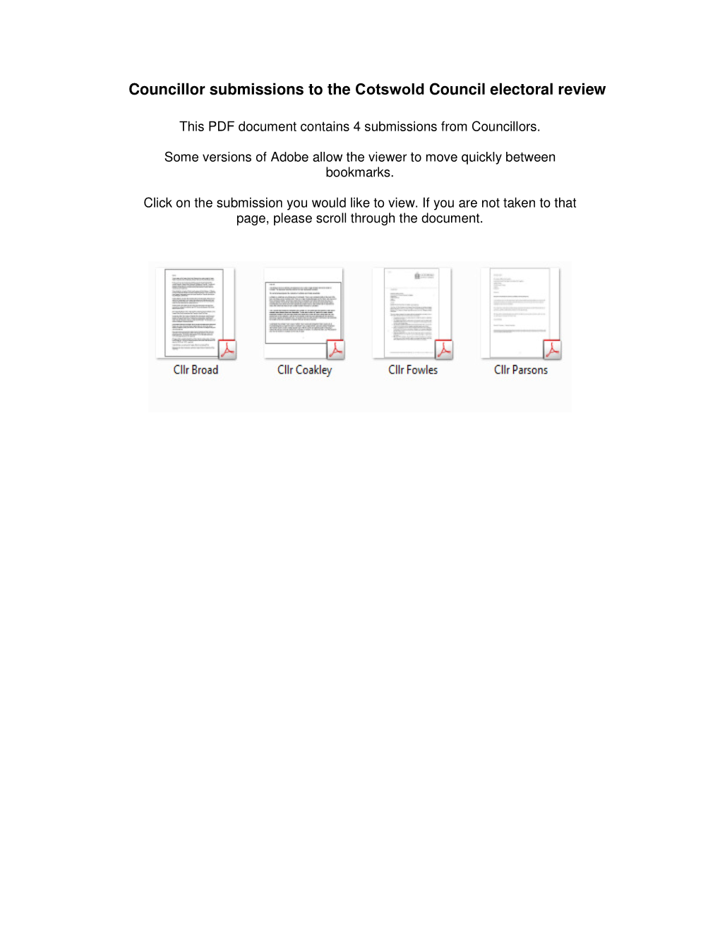 Councillor Submissions to the Cotswold Council Electoral Review