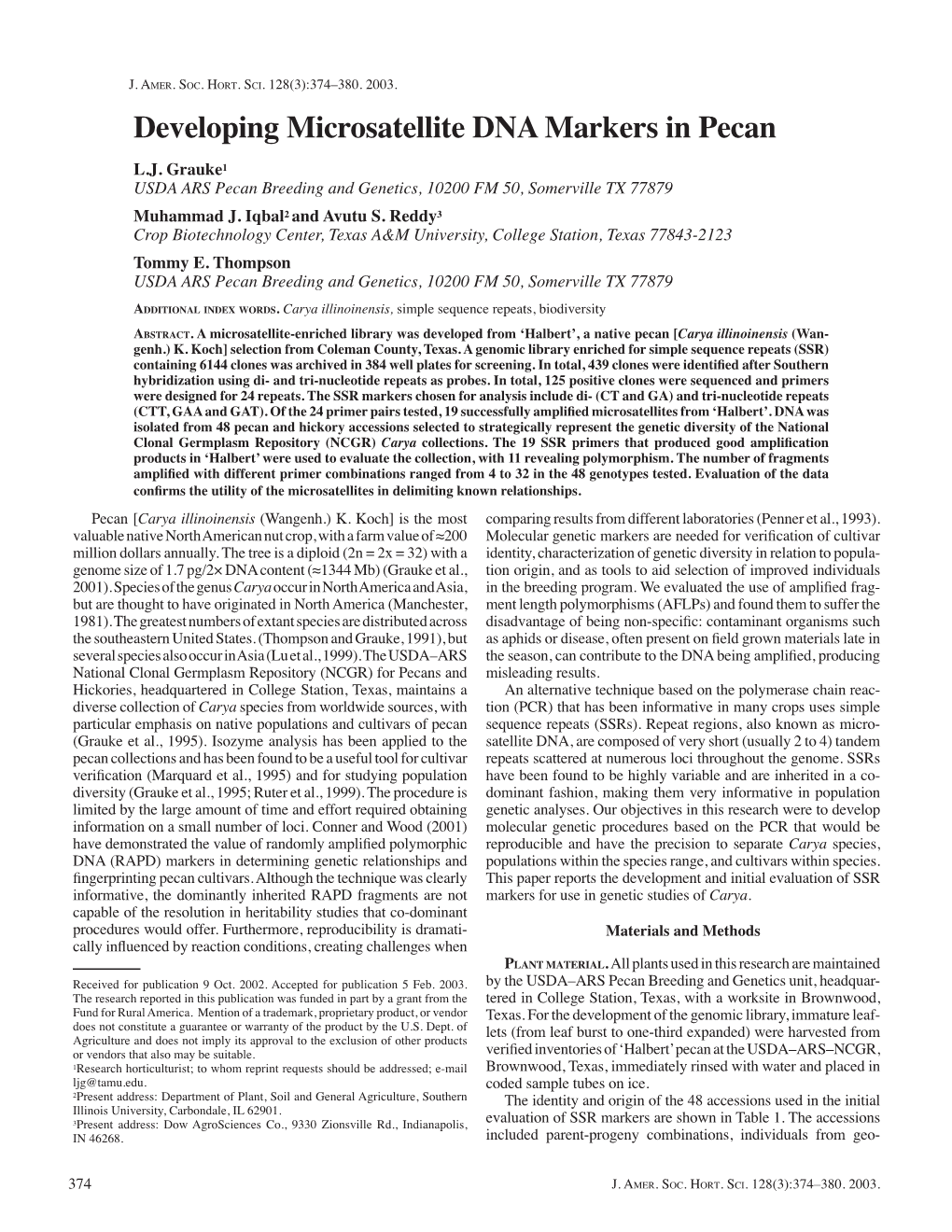 Developing Microsatellite DNA Markers in Pecan