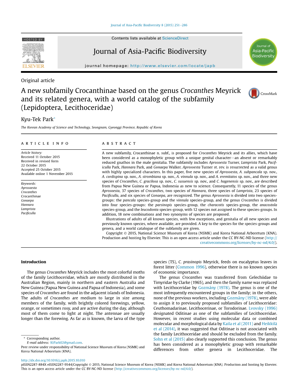 A New Subfamily Crocanthinae Based on the Genus Crocanthes Meyrick and Its Related Genera, with a World Catalog of the Subfamily (Lepidoptera, Lecithoceridae)