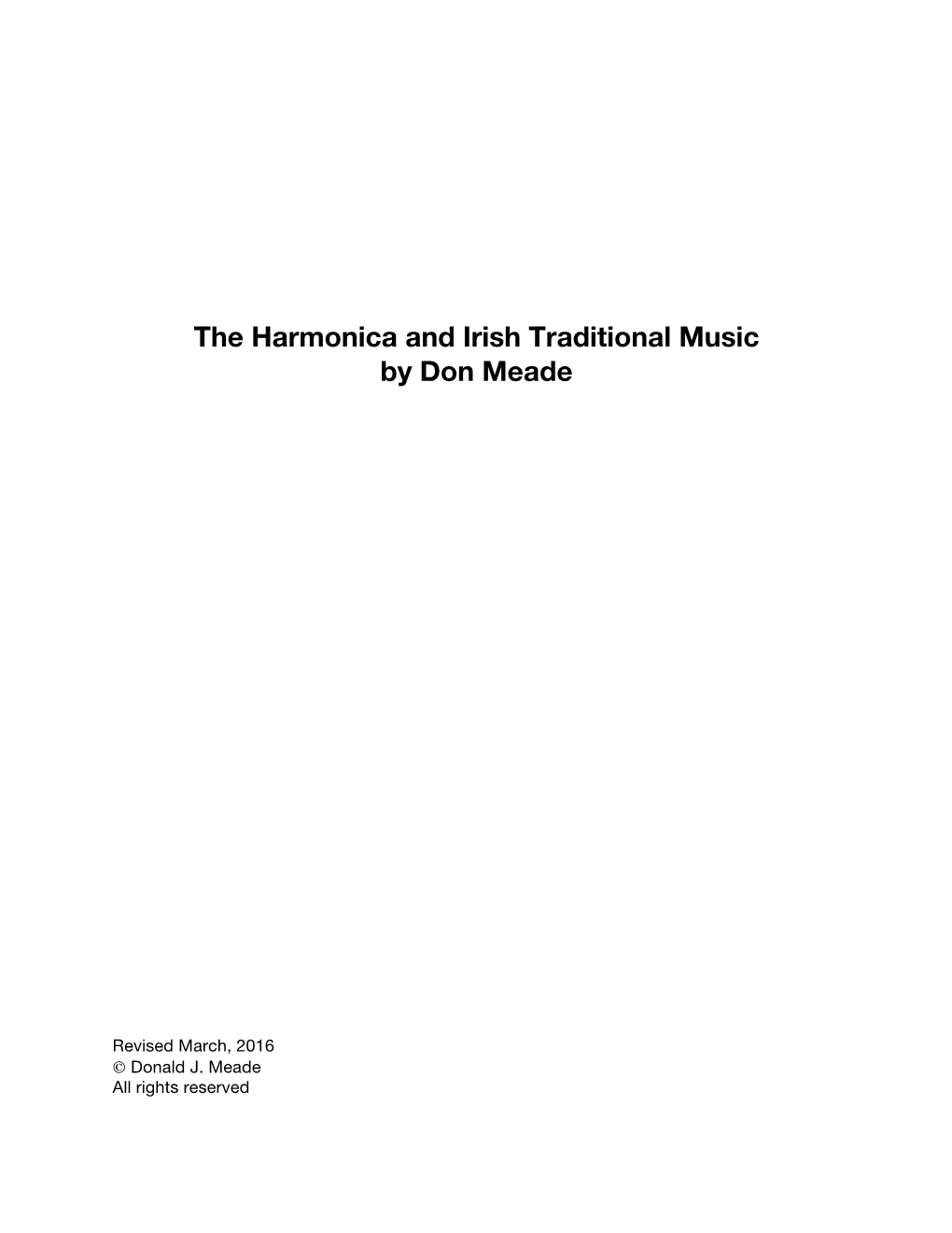 The Harmonica and Irish Traditional Music by Don Meade