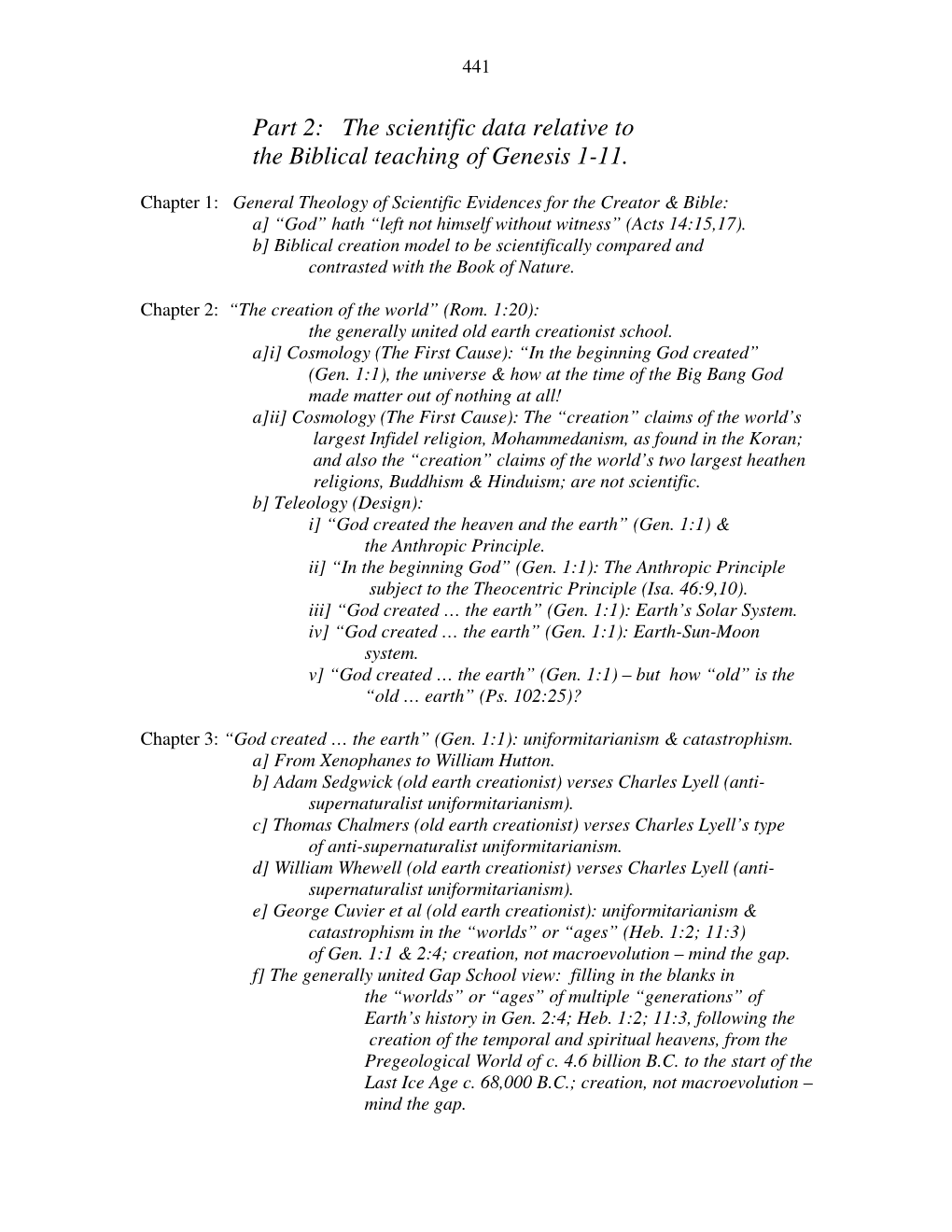 Part 2: the Scientific Data Relative to the Biblical Teaching of Genesis 1-11