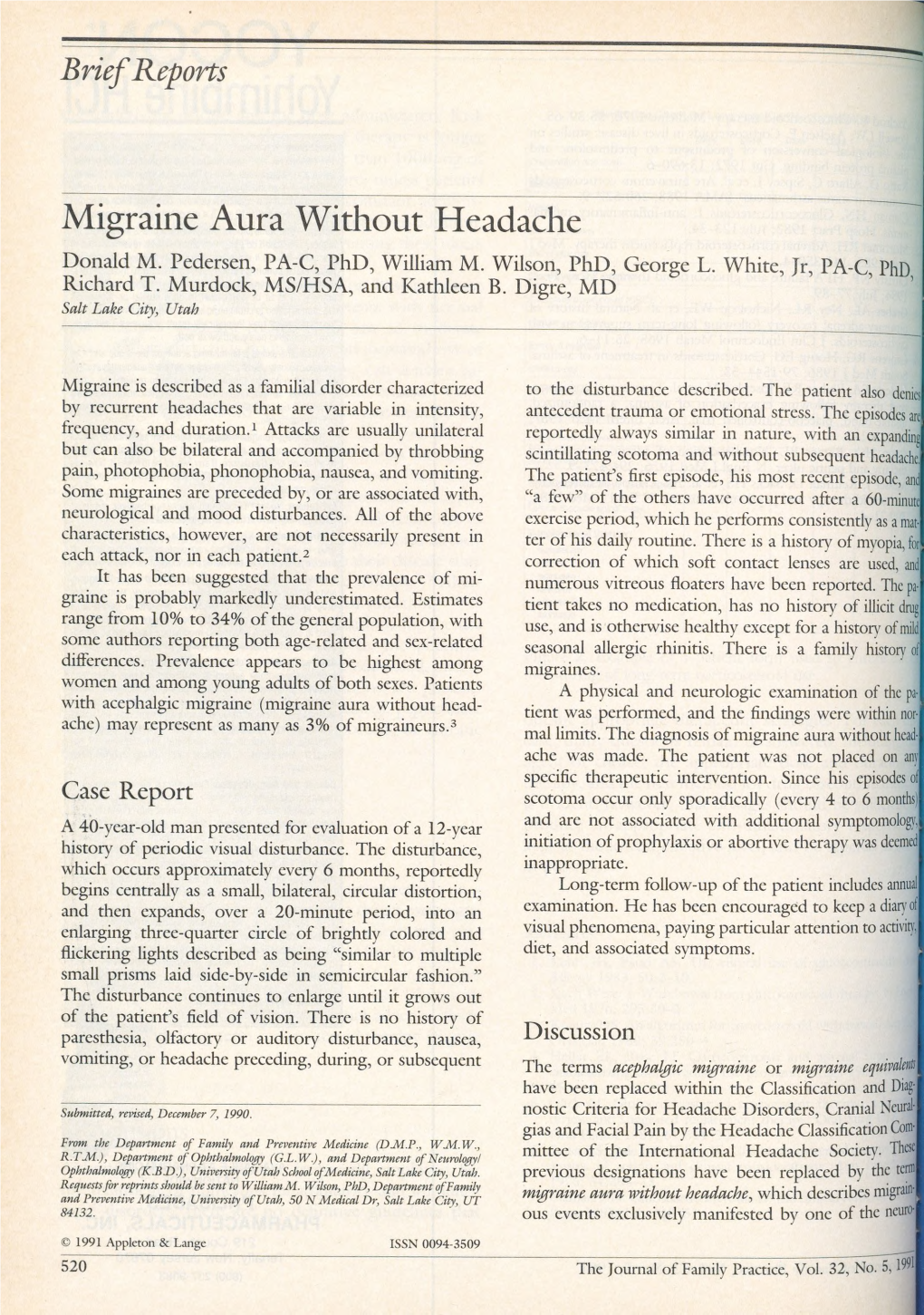 Migraine Aura Without Headache Donald M