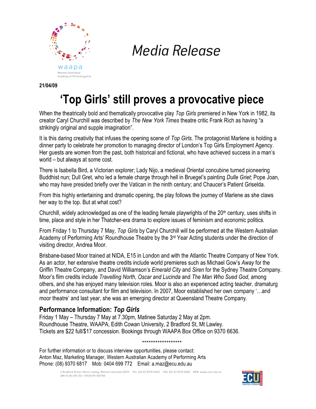 Top Girls Release