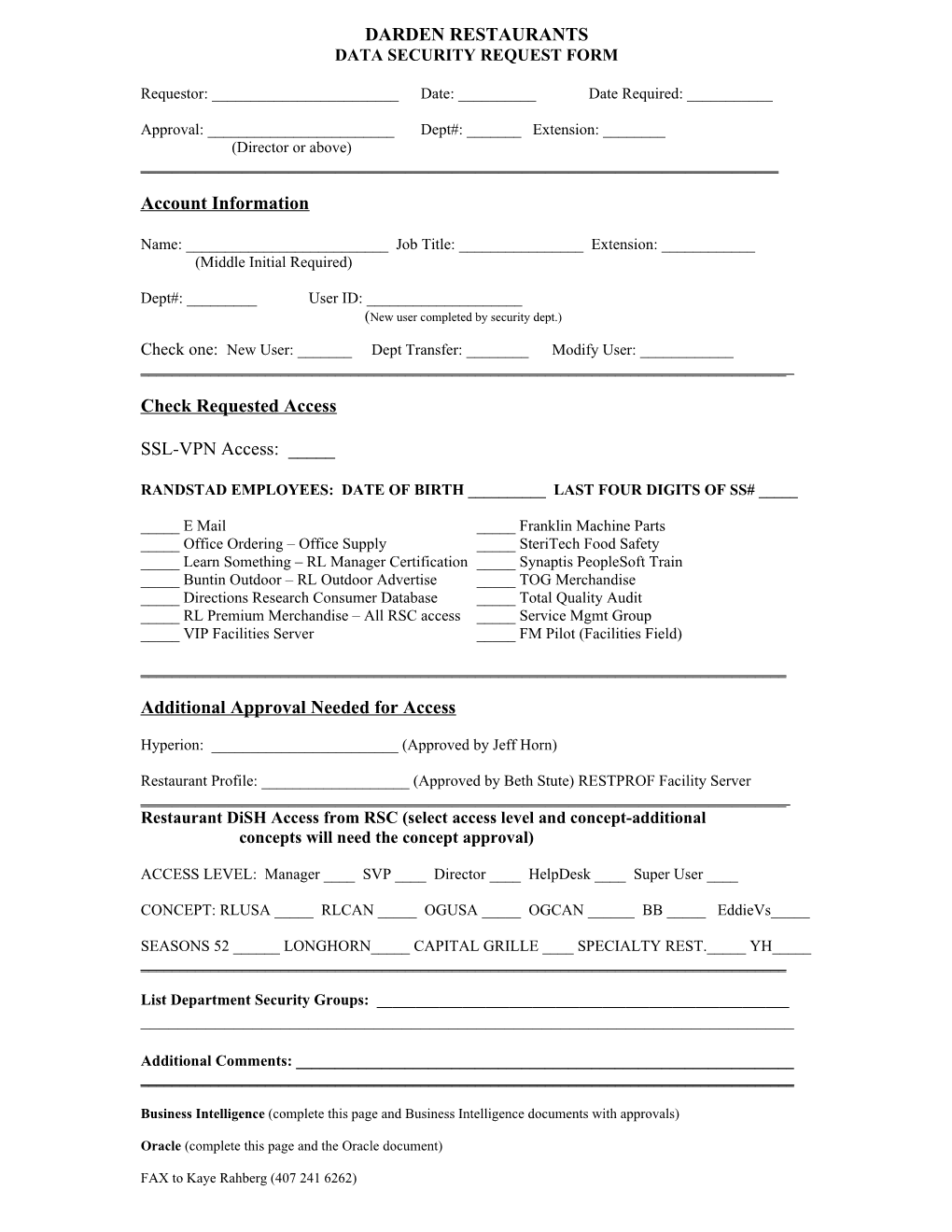 Data Security Request Form