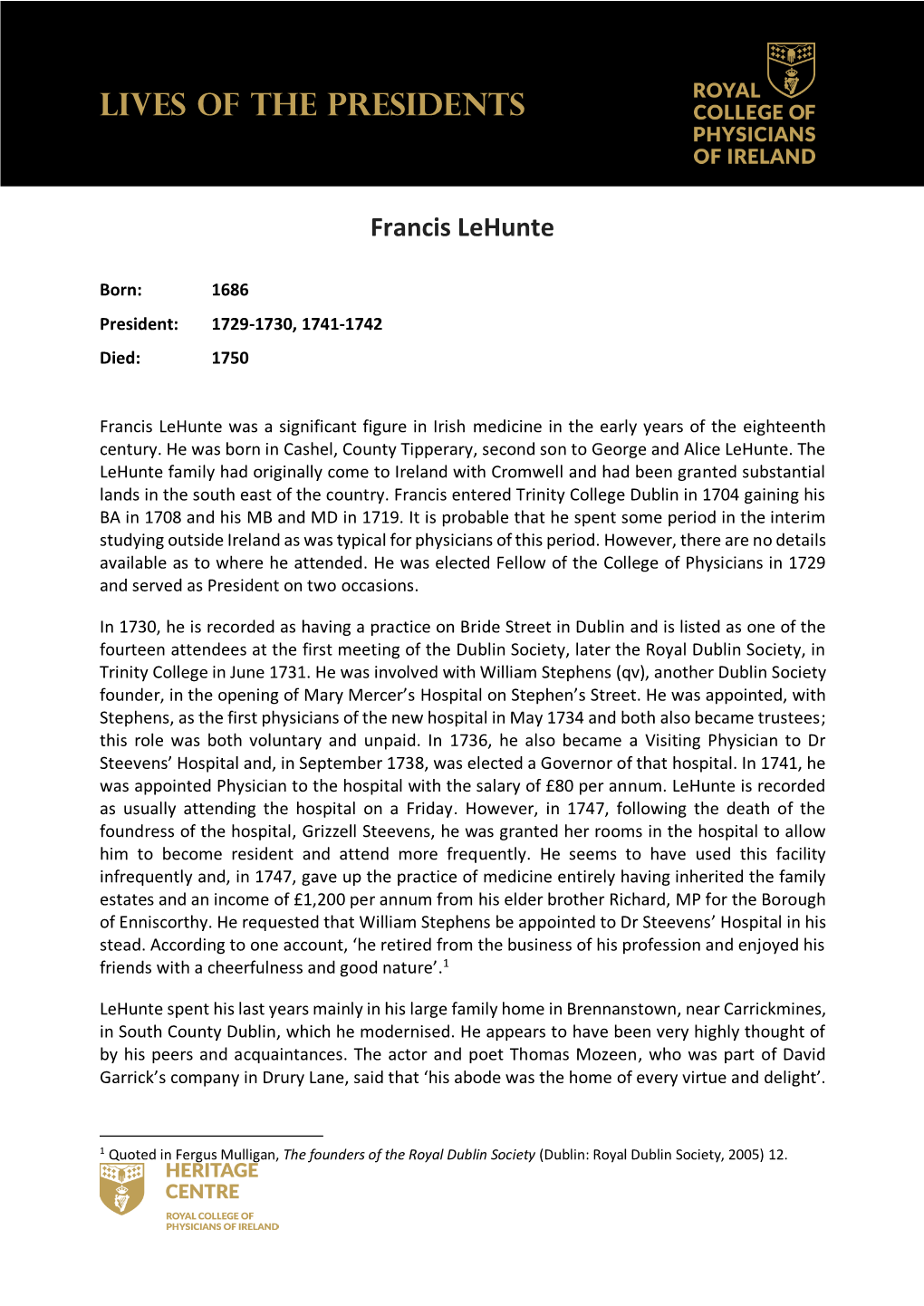 LIVES of the PRESIDENTS Francis Lehunte