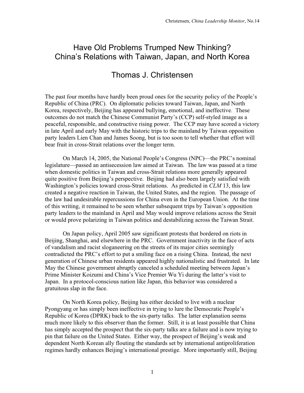 China's Relations with Taiwan, Japan, and North Korea