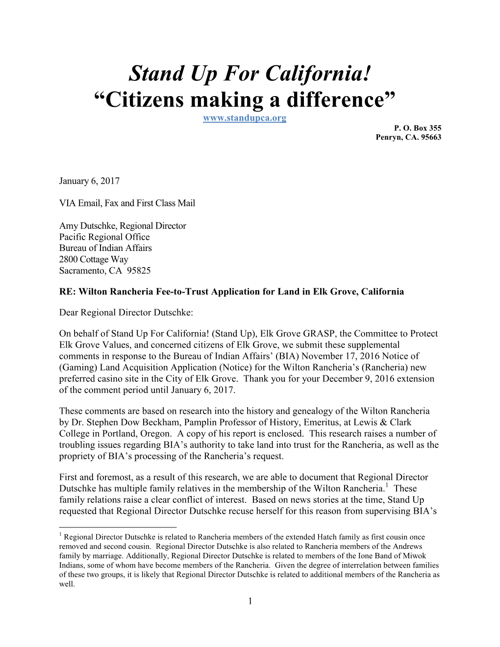 Stand up for California! “Citizens Making a Difference” P