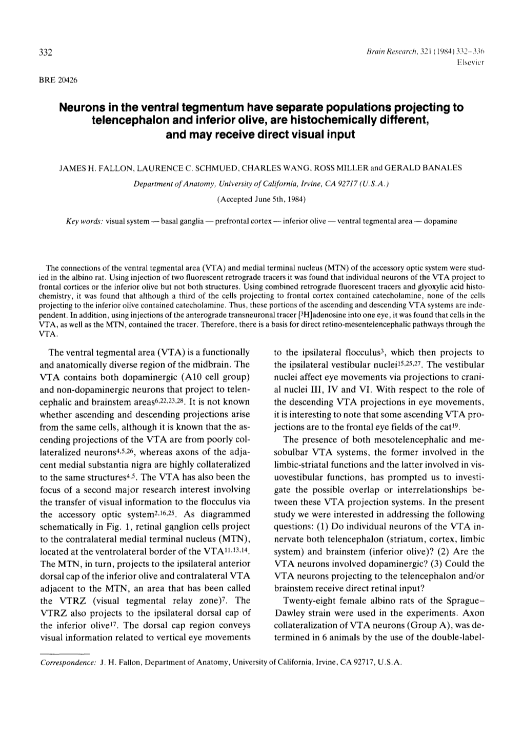 Neurons in the Ventral Tegmentum Have Separate Populations