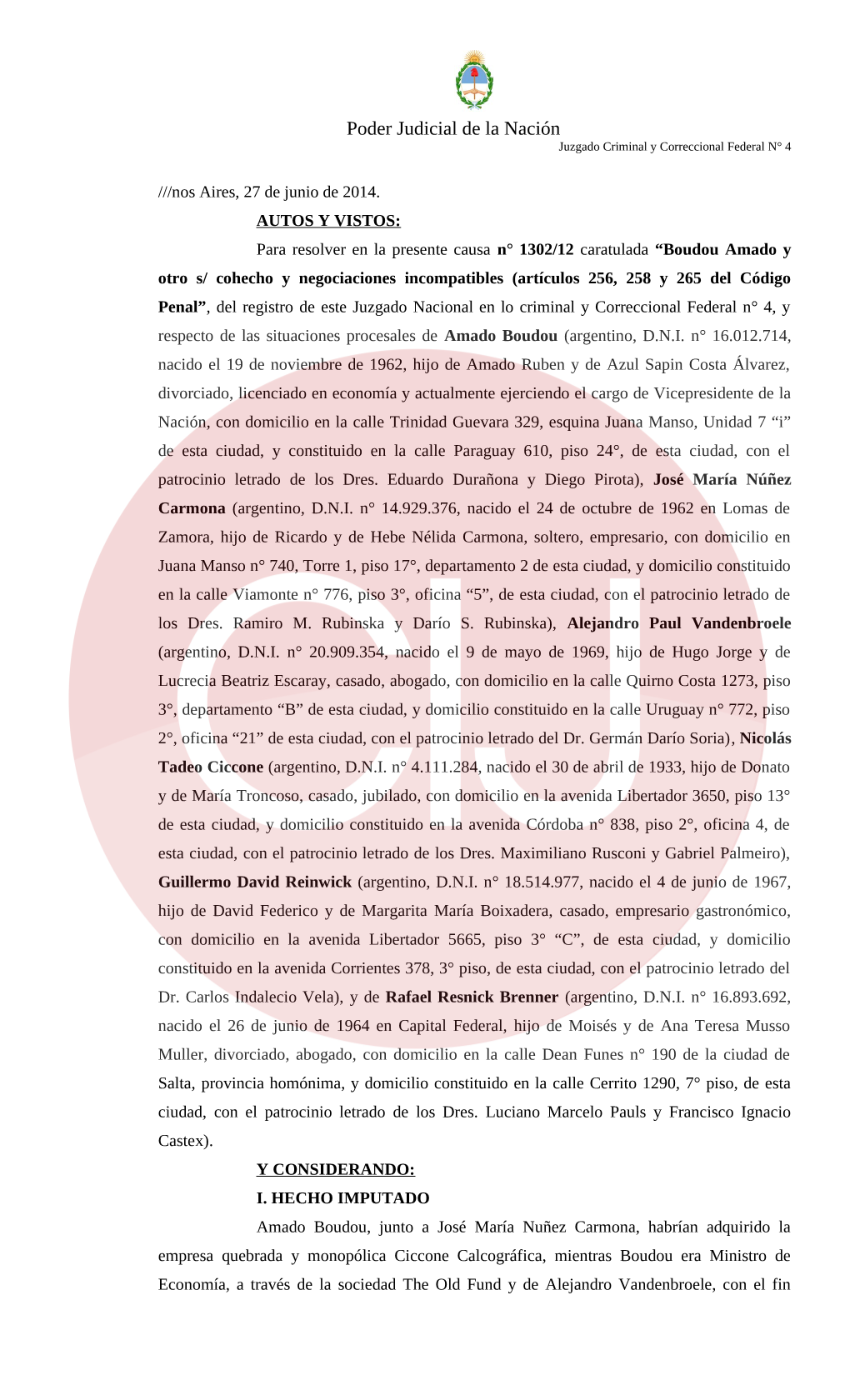 Poder Judicial De La Nación Juzgado Criminal Y Correccional Federal N° 4