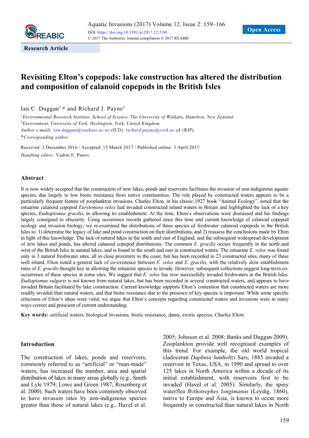 Revisiting Elton's Copepods: Lake Construction Has Altered The