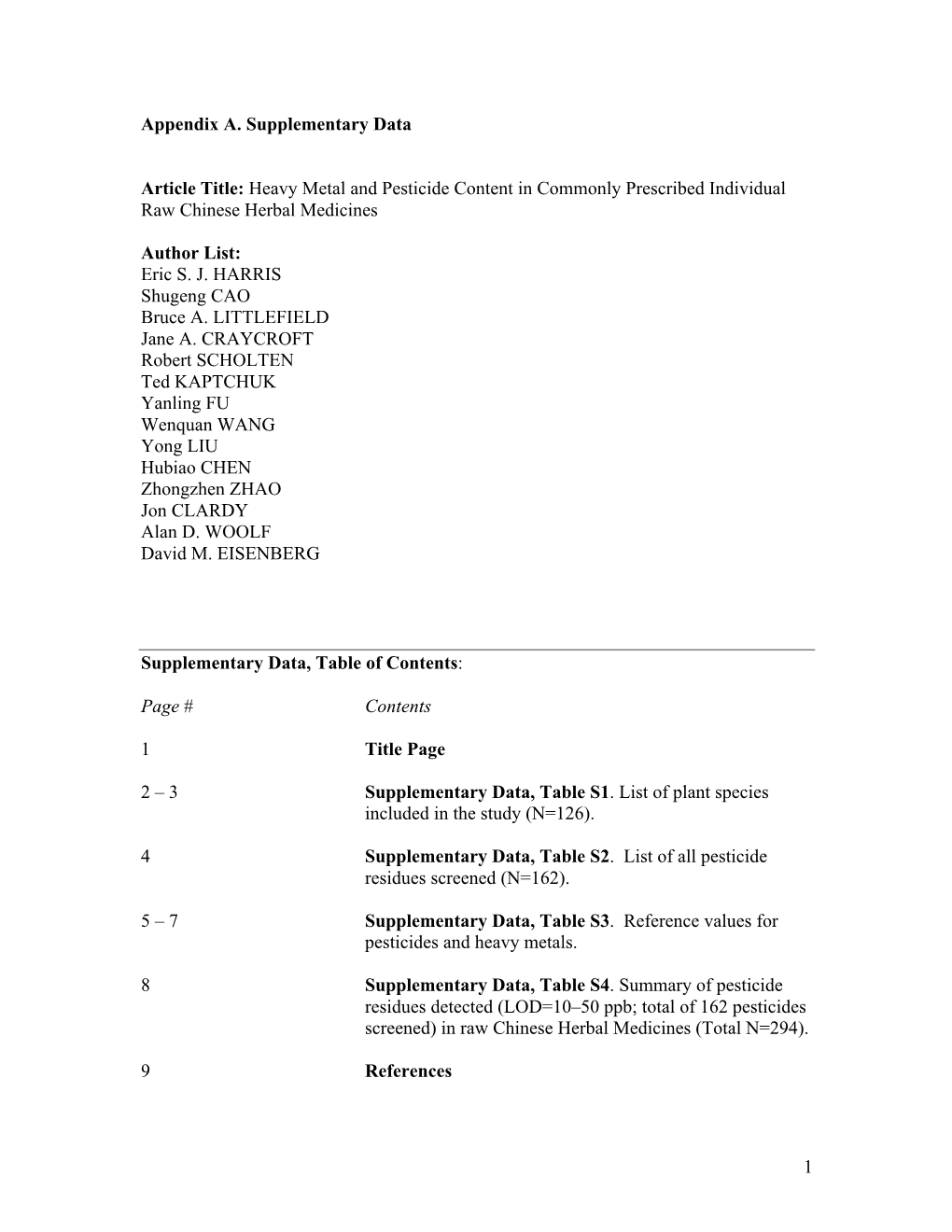 Heavy Metal and Pesticide Content in Commonly Prescribed Individual Raw Chinese Herbal Medicines