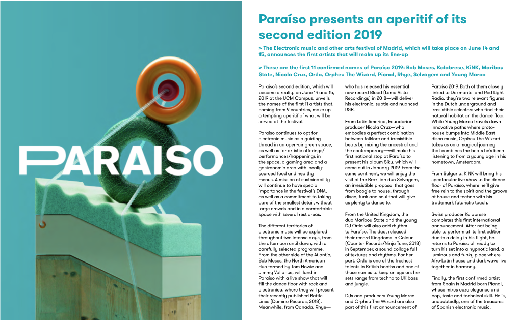 Paraíso Presents an Aperitif of Its Second Edition 2019