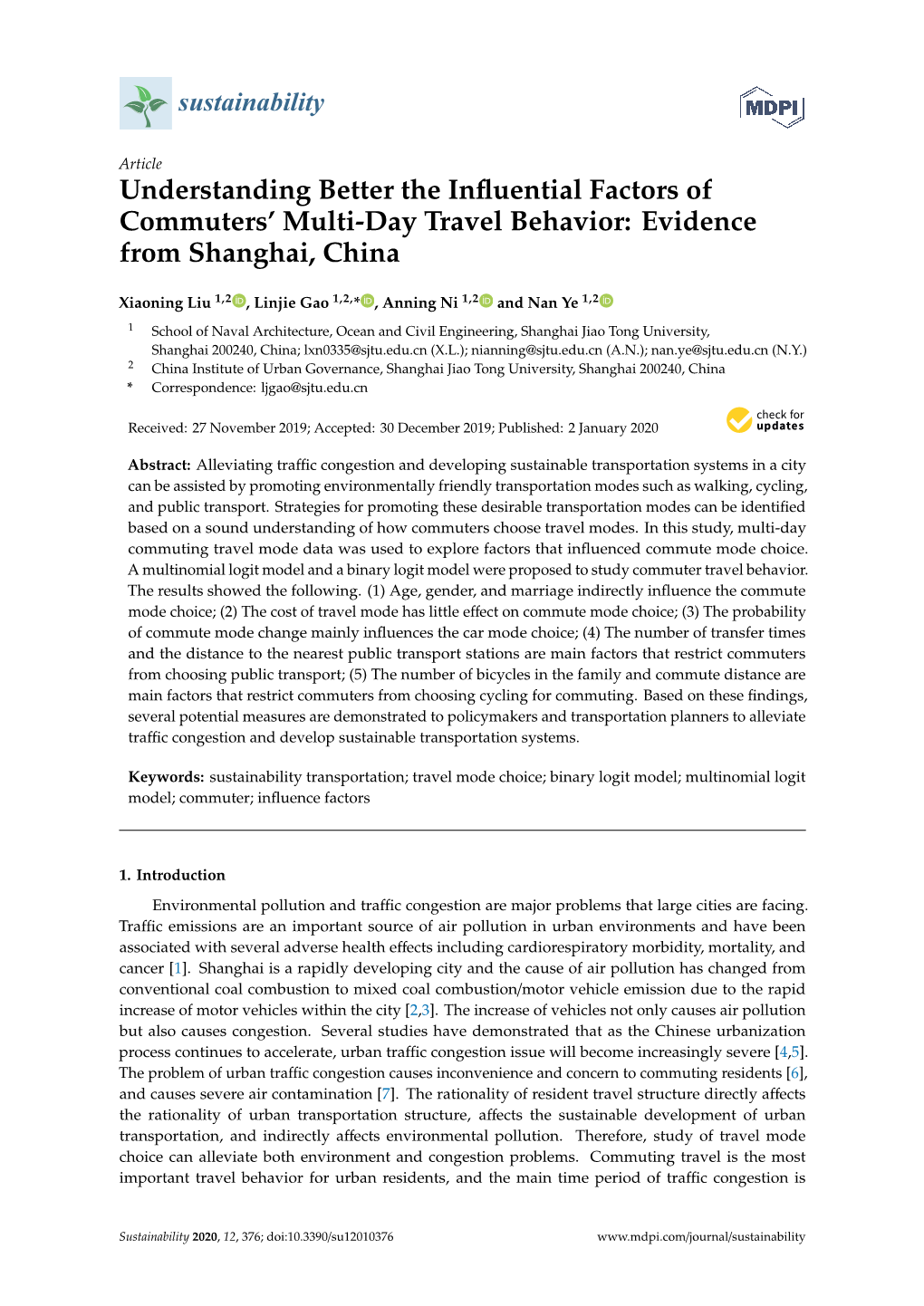 Understanding Better the Influential Factors of Commuters' Multi-Day Travel Behavior: Evidence from Shanghai, China