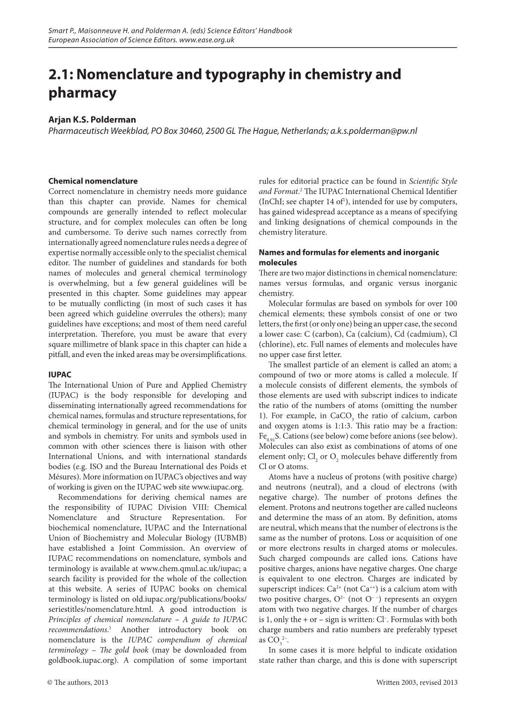 2.1: Nomenclature and Typography in Chemistry and Pharmacy