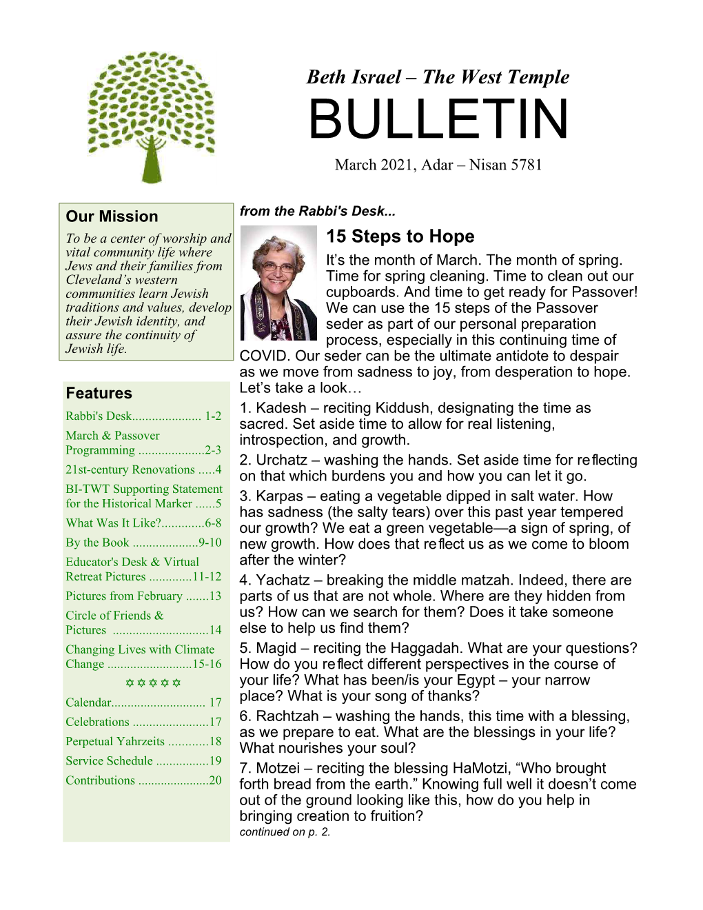 BULLETIN March 2021, Adar – Nisan 5781