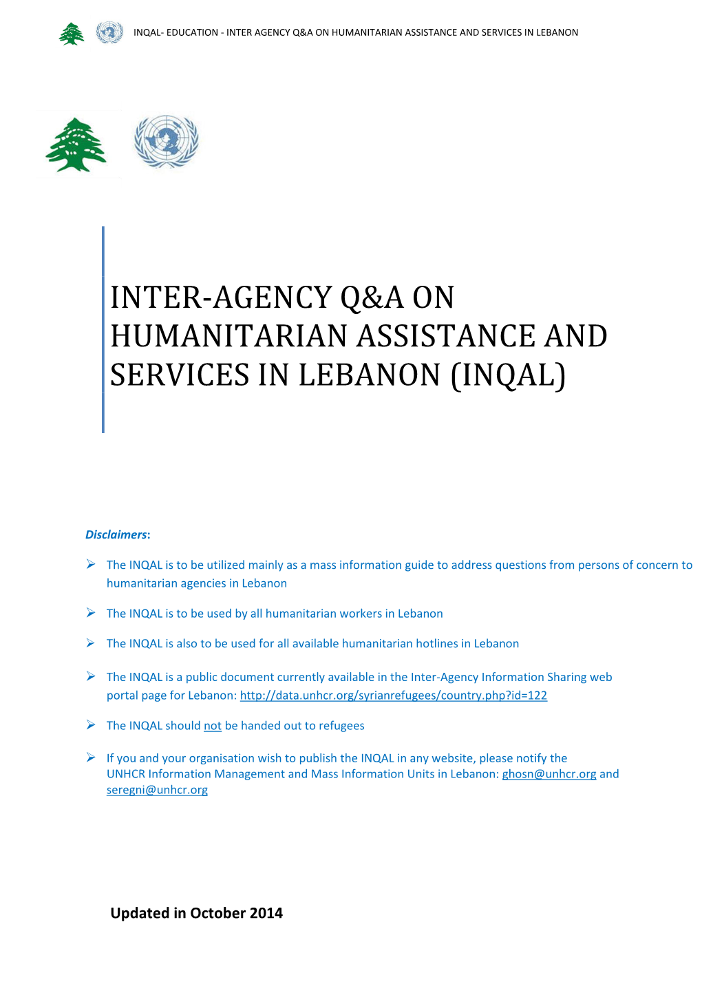 Inter-Agency Q&A on Humanitarian Assistance and Services in Lebanon