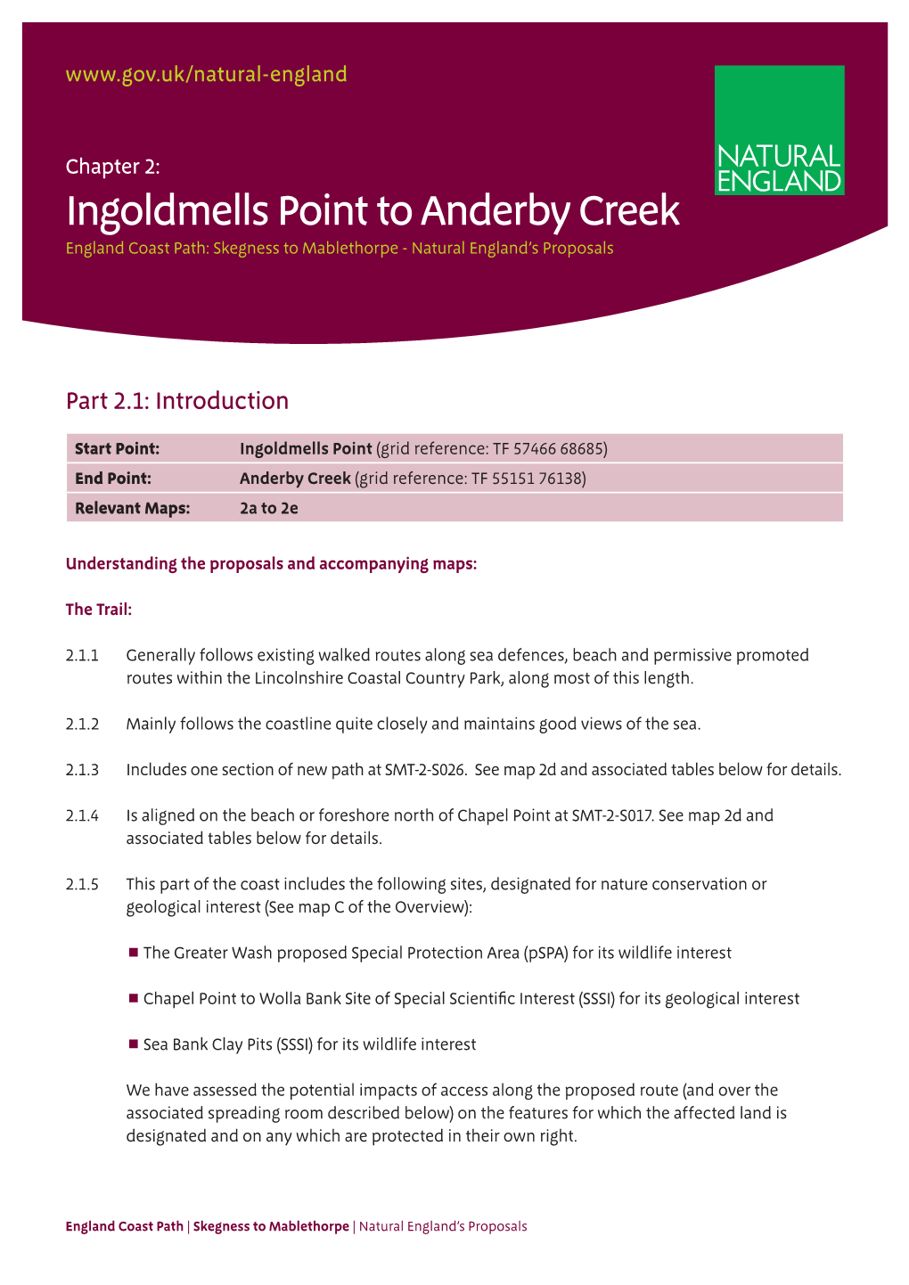 Ingoldmells Point to Anderby Creek England Coast Path: Skegness to Mablethorpe - Natural England’S Proposals