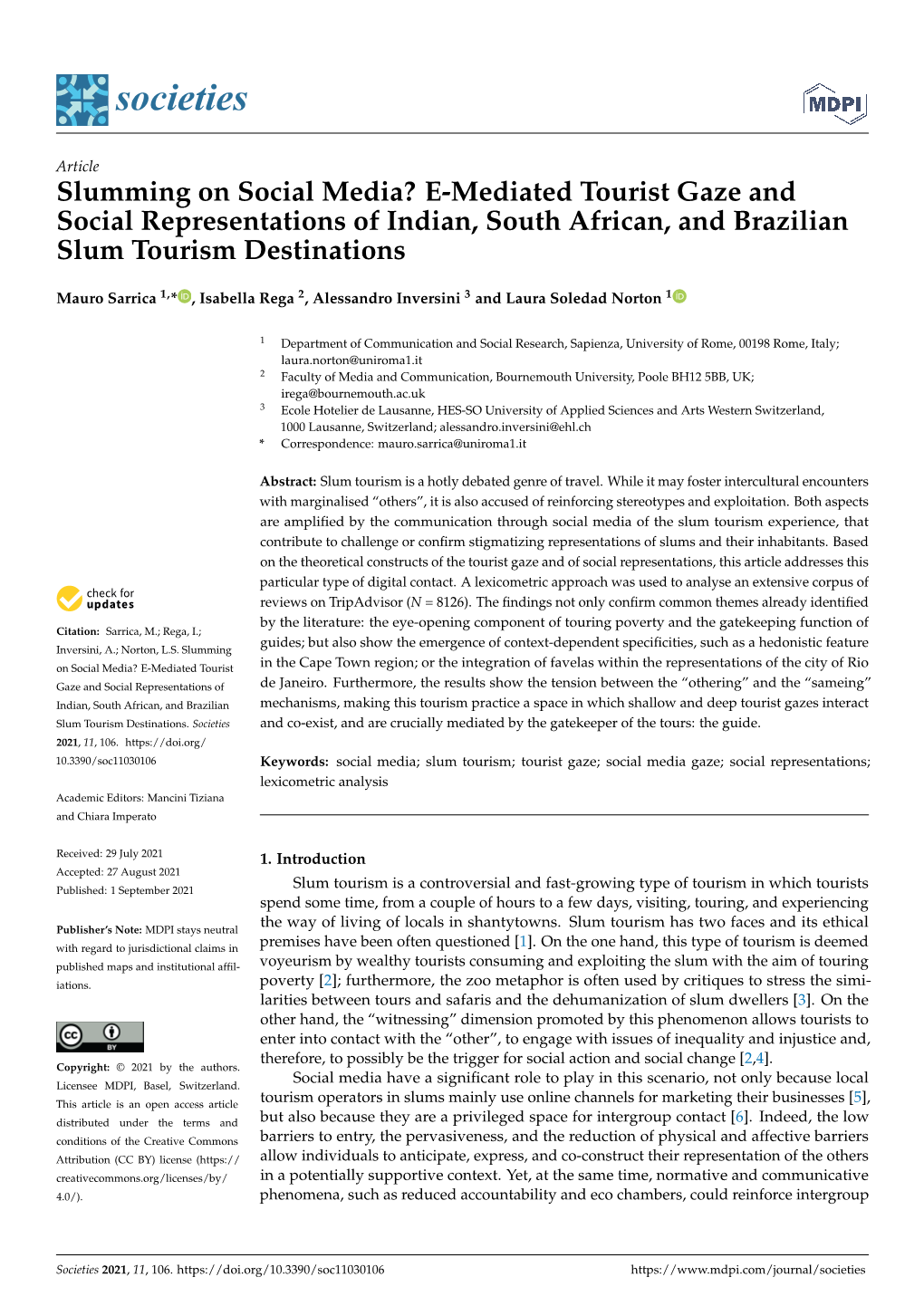 E-Mediated Tourist Gaze and Social Representations of Indian, South African, and Brazilian Slum Tourism Destinations