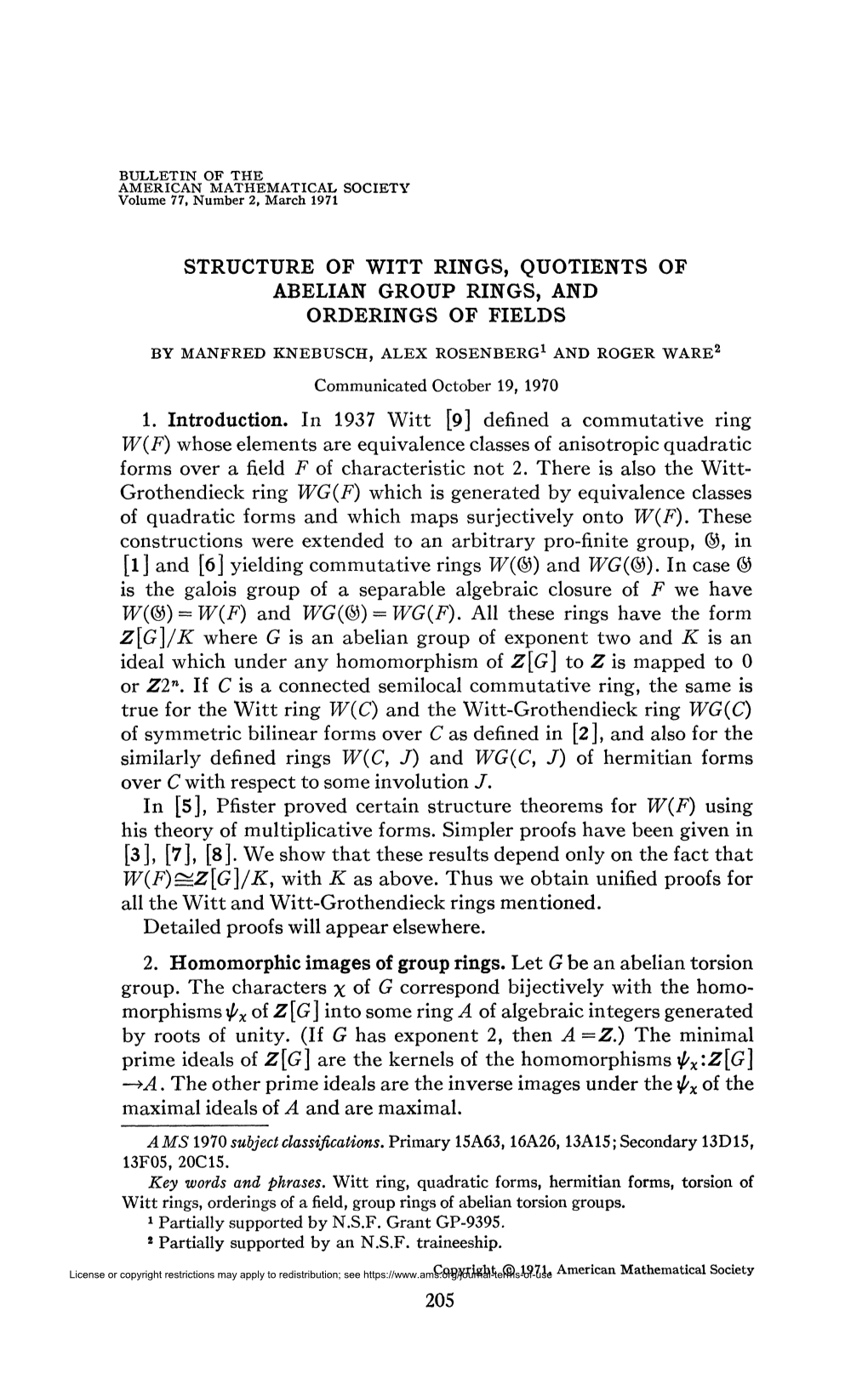 Structure of Witt Rings, Quotients of Abelian Group Rings, and Orderings of Fields