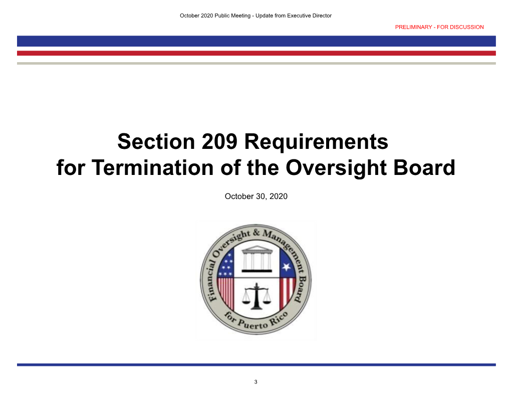 Section 209 Requirements for Termination of the Oversight Board