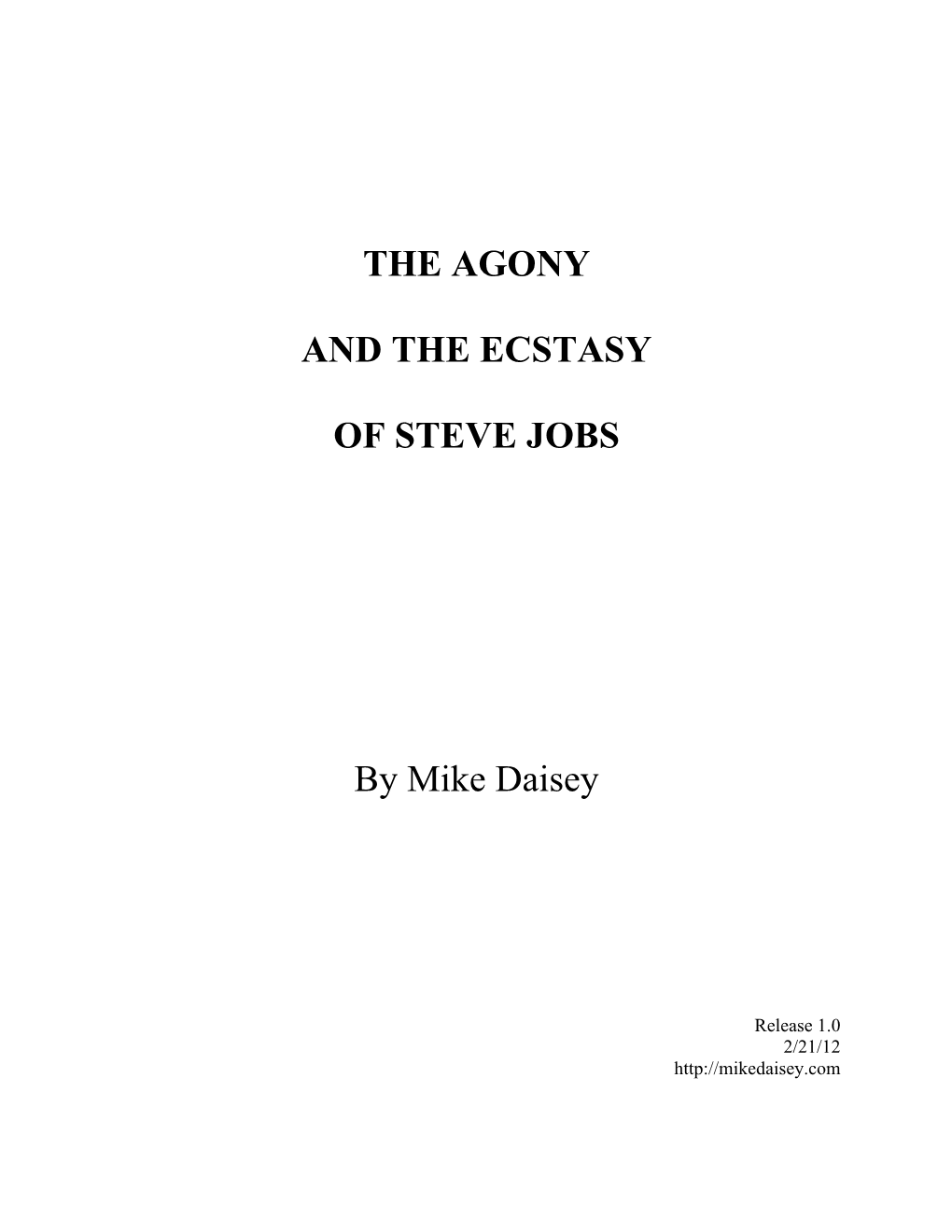 THE AGONY and the ECSTASY of STEVE JOBS by Mike Daisey