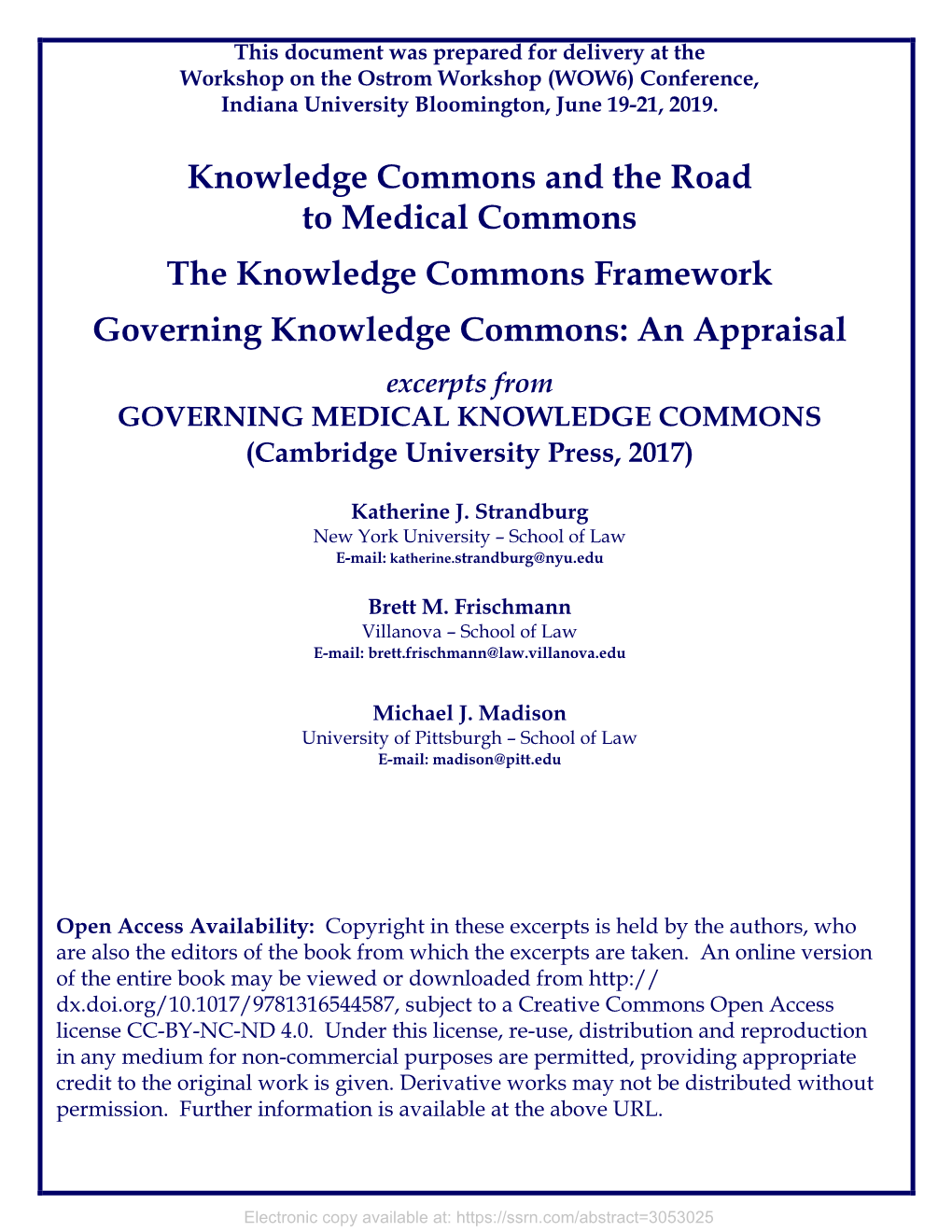 Knowledge Commons and the Road To