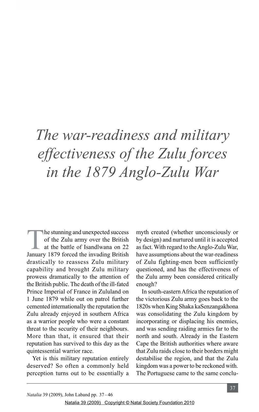 The War-Readiness and Military Effectiveness of the Zulu Forces in the 1879 Anglo-Zulu War