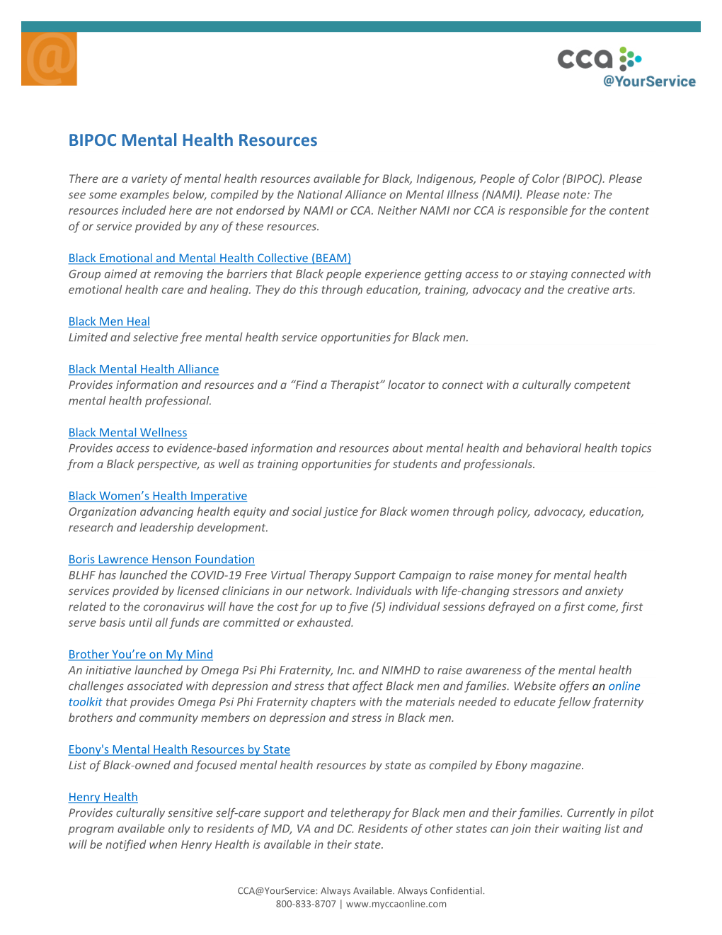 BIPOC Mental Health Resources