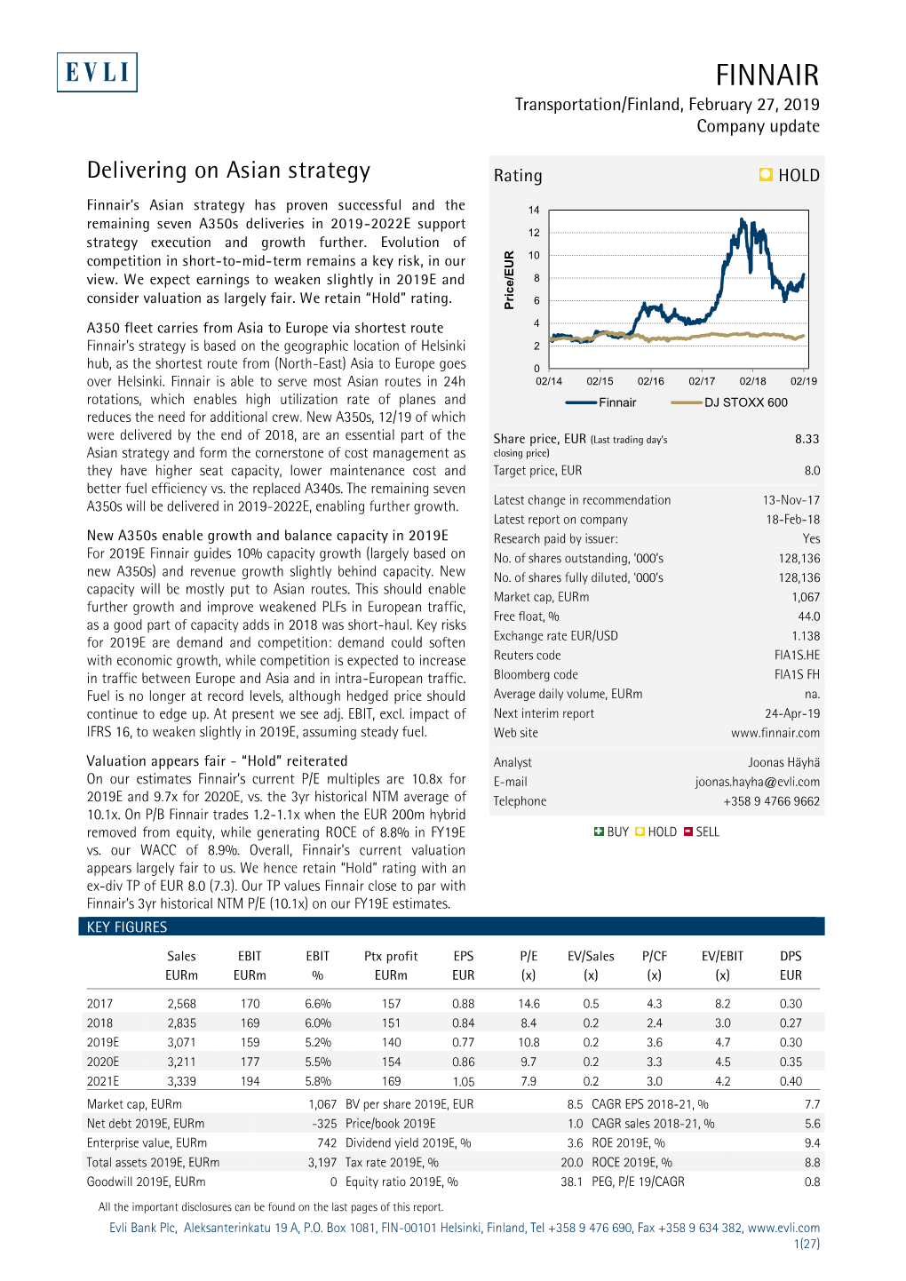 FINNAIR Transportation/Finland, February 27, 2019 Company Update