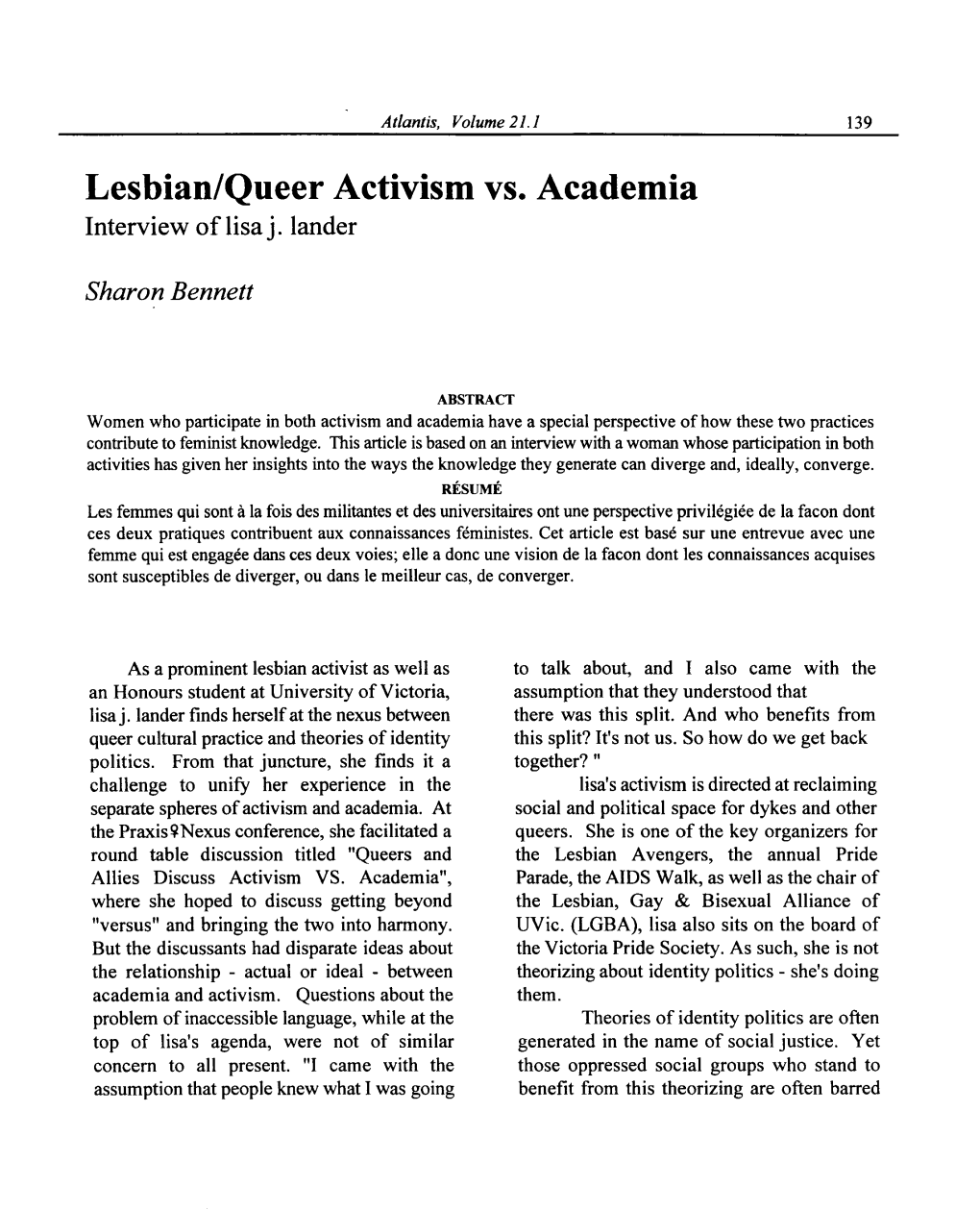 Lesbian/Queer Activism Vs. Academia