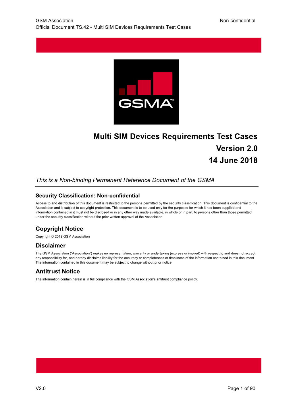 Multi SIM Devices Requirements Test Cases Version 2.0 14 June 2018