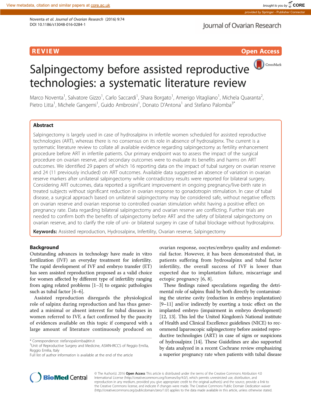 Salpingectomy Before Assisted Reproductive Technologies