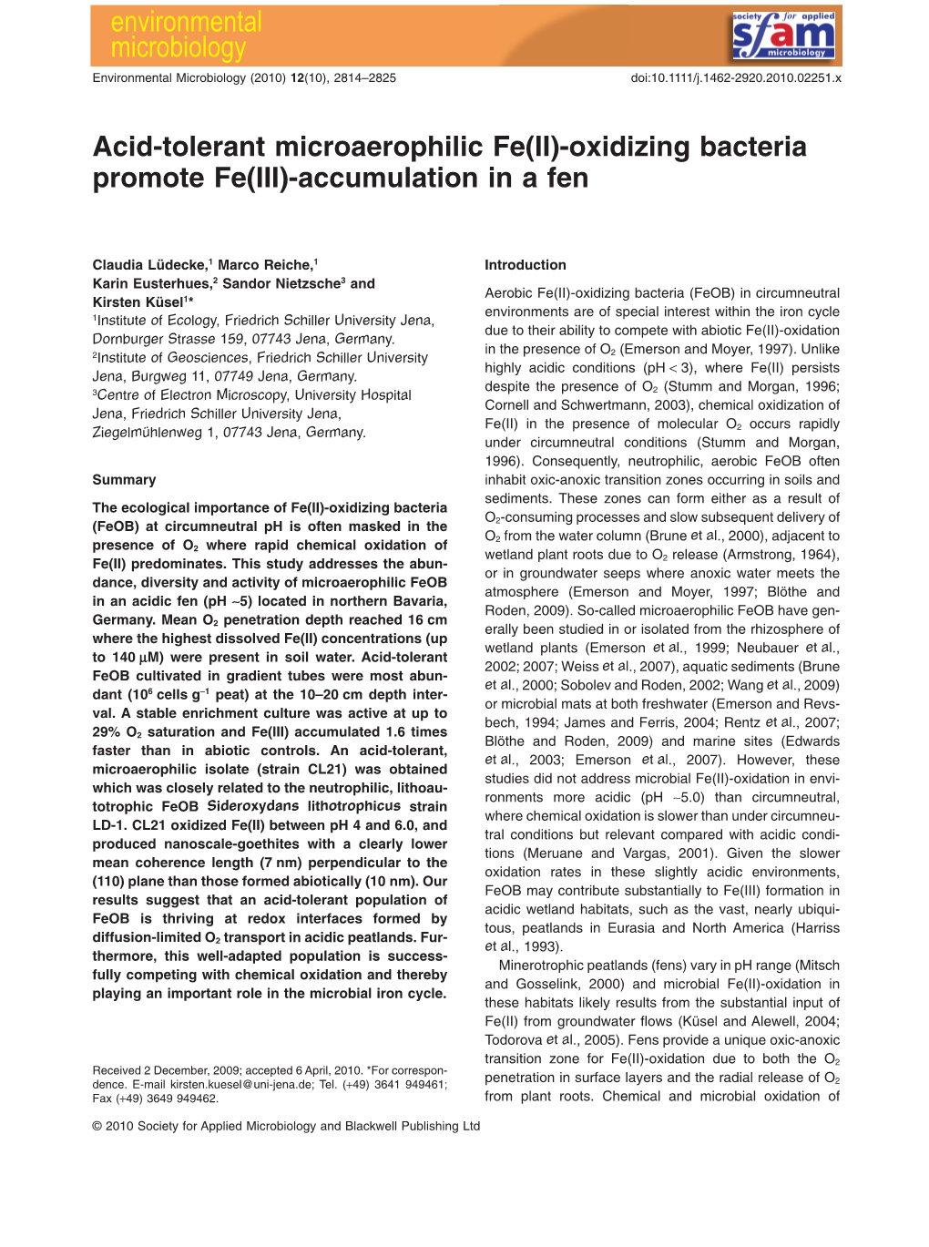 Acidtolerant Microaerophilic Fe(II)Oxidizing Bacteria Promote Fe