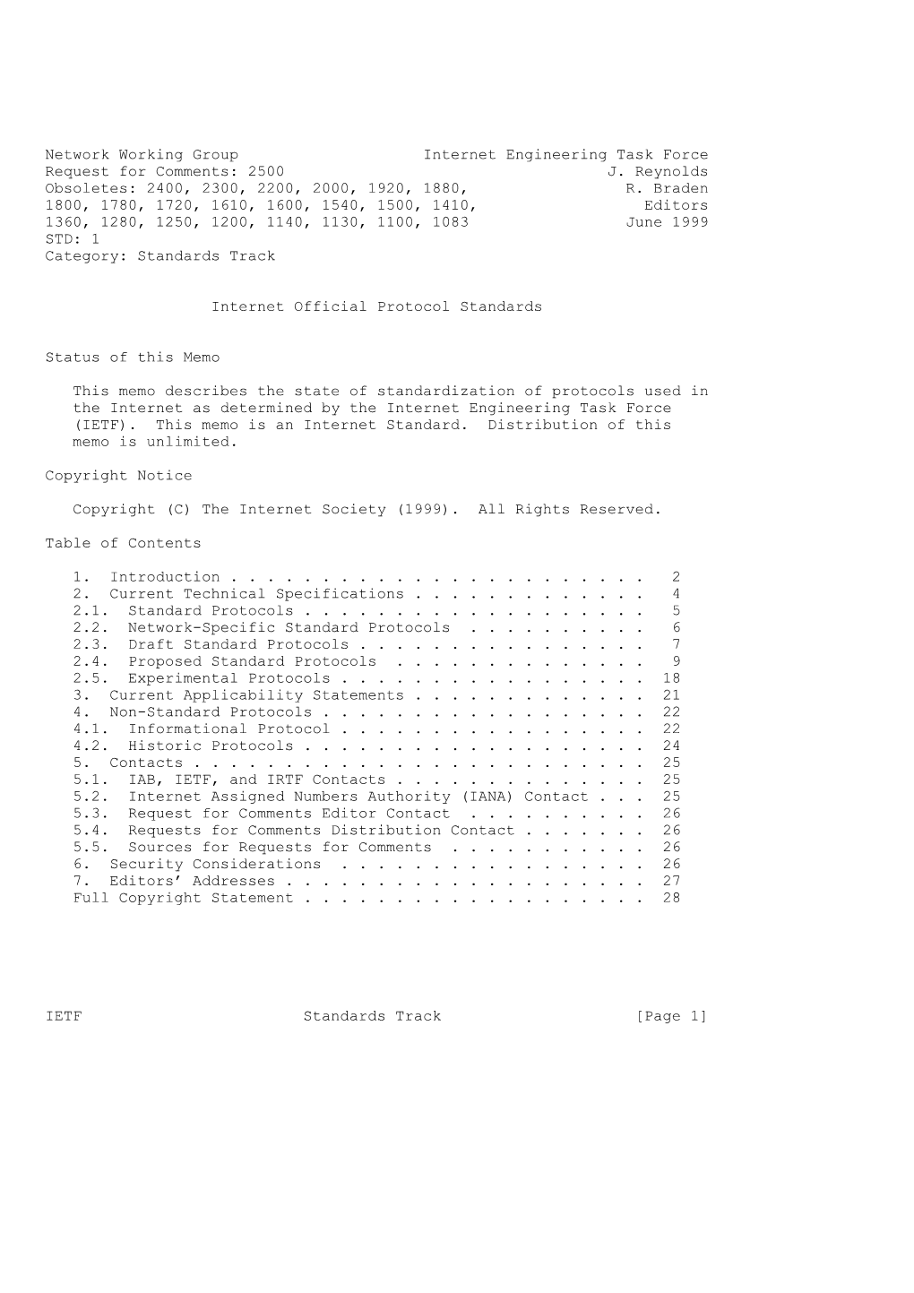 Network Working Group Internet Engineering Task Force Request for Comments: 2500 J