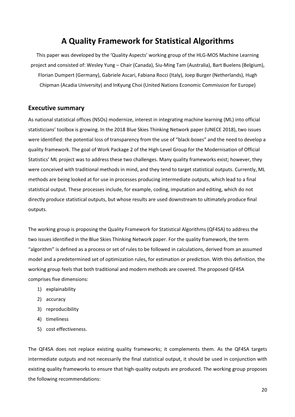 A Quality Framework for Statistical Algorithms