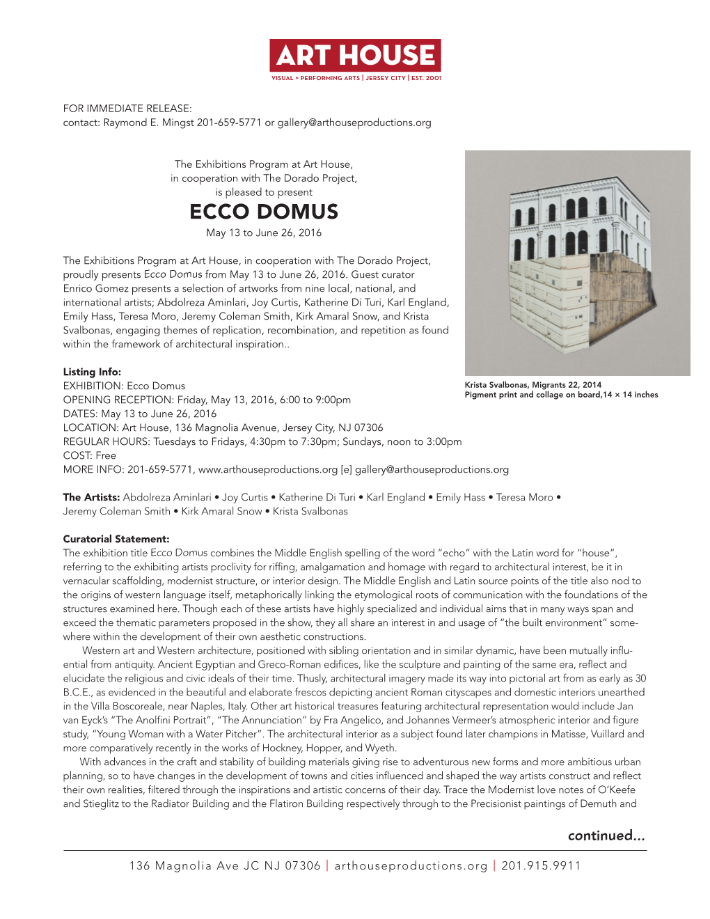 ECCO DOMUS May 13 to June 26, 2016