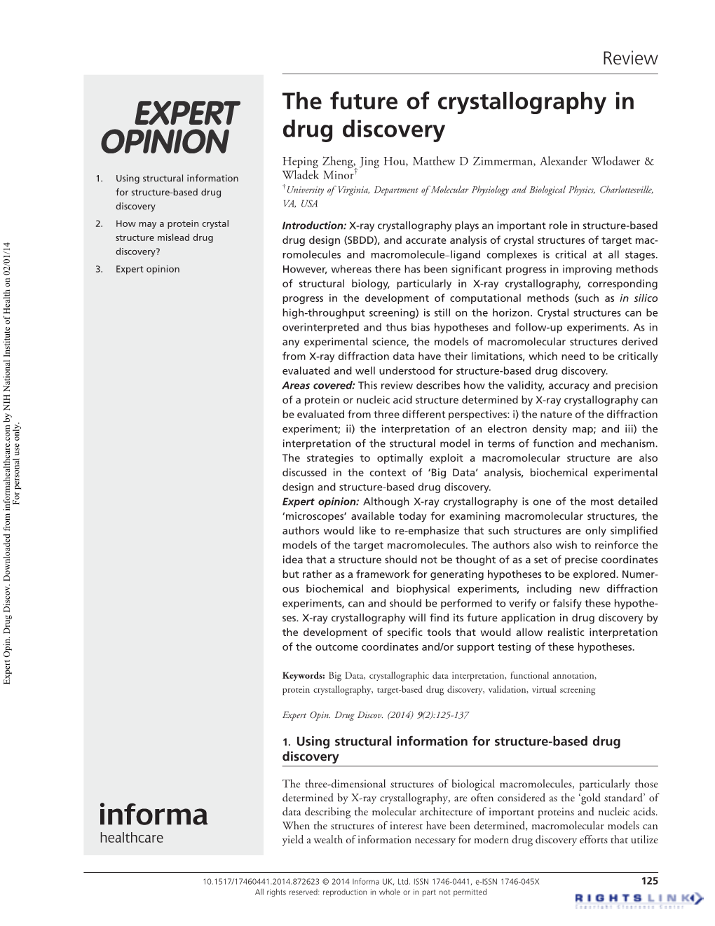 The Future of Crystallography in Drug Discovery