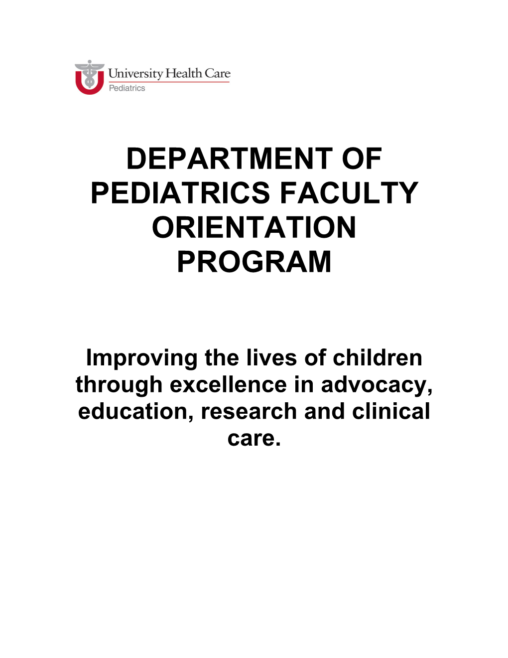 Department of Pediatrics Faculty Orientation Program