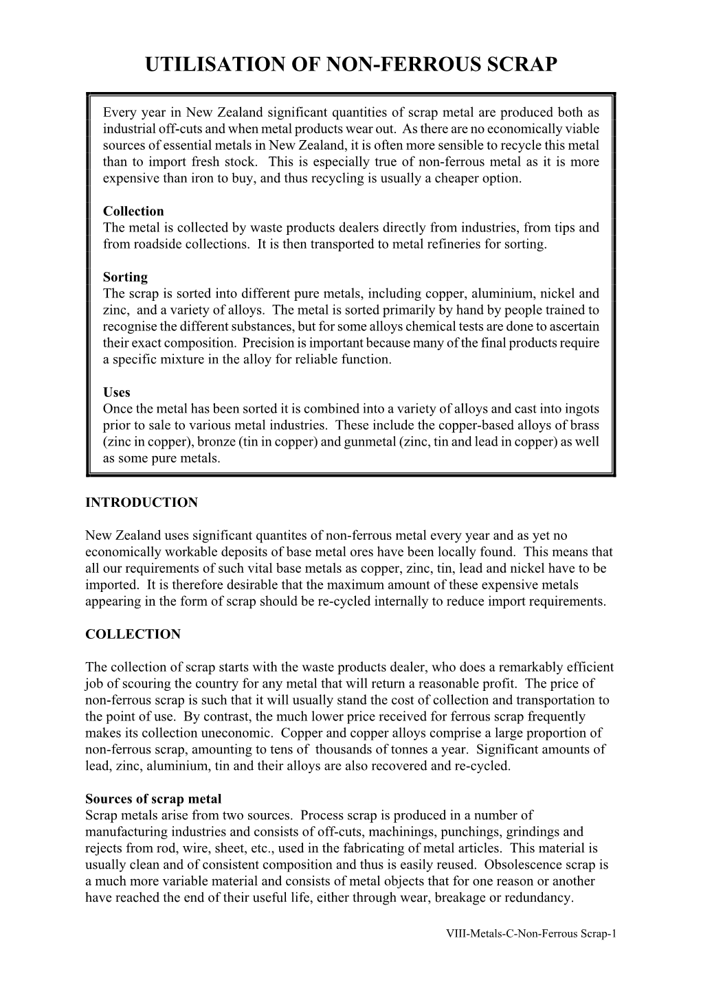 Utilisation of Non-Ferrous Scrap