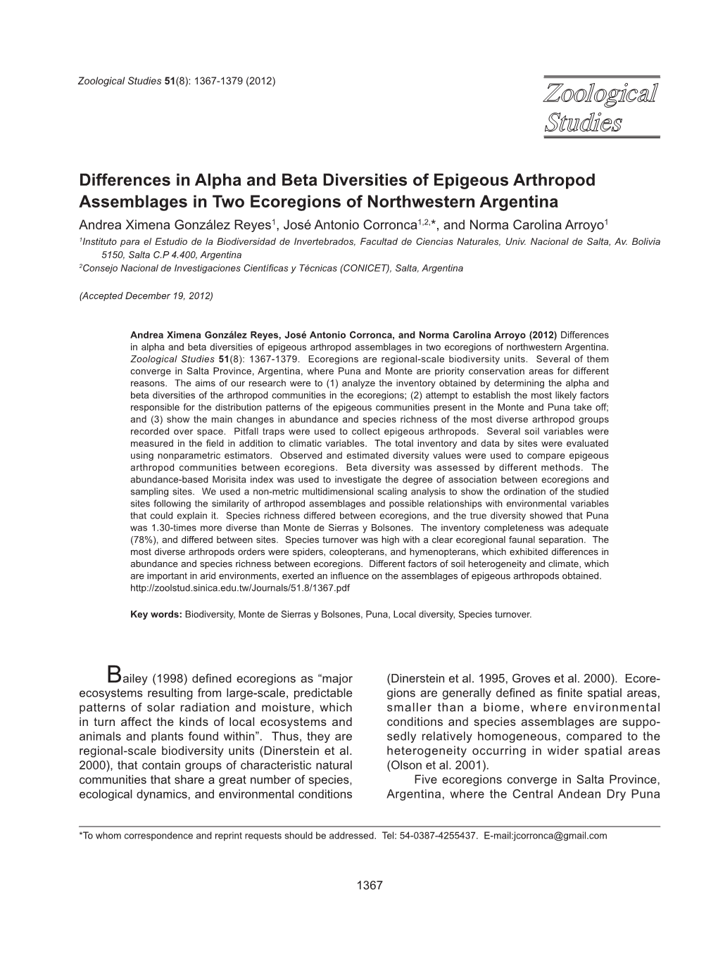 Differences in Alpha and Beta Diversities of Epigeous Arthropod