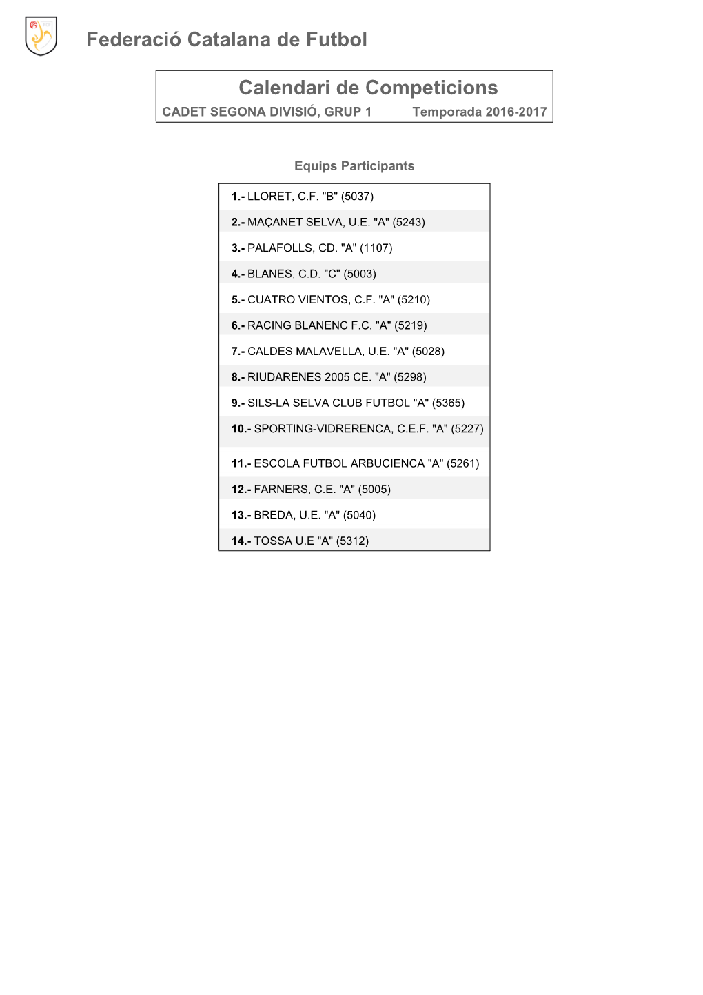 Calendari De Competició