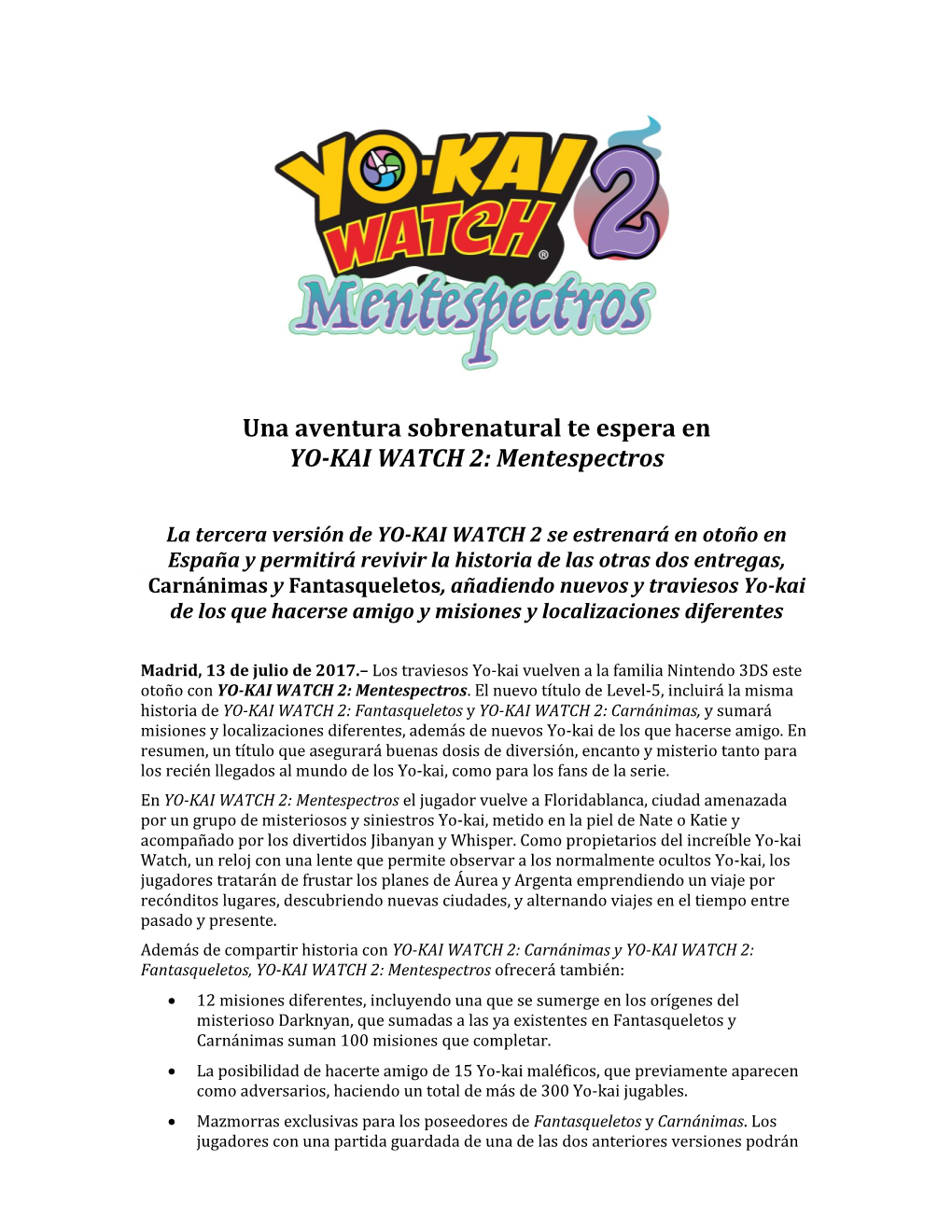 La Tercera Versión De YO-KAI WATCH 2 Se Estrenará En Otoño En