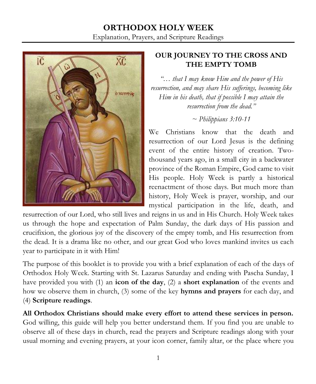 ORTHODOX HOLY WEEK Explanation, Prayers, and Scripture Readings