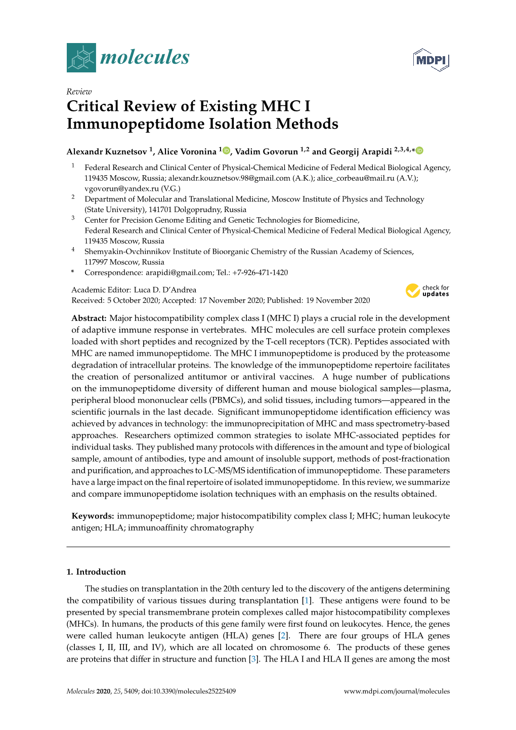 Critical Review of Existing MHC I Immunopeptidome Isolation Methods