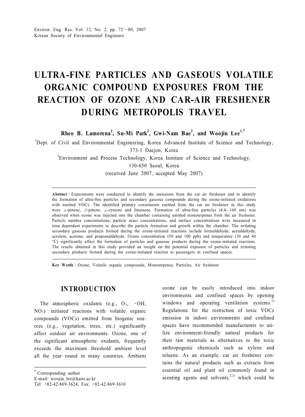 Ultra-Fine Particles and Gaseous Volatile Organic Compound Exposures from the Reaction of Ozone and Car-Air Freshener During Metropolis Travel