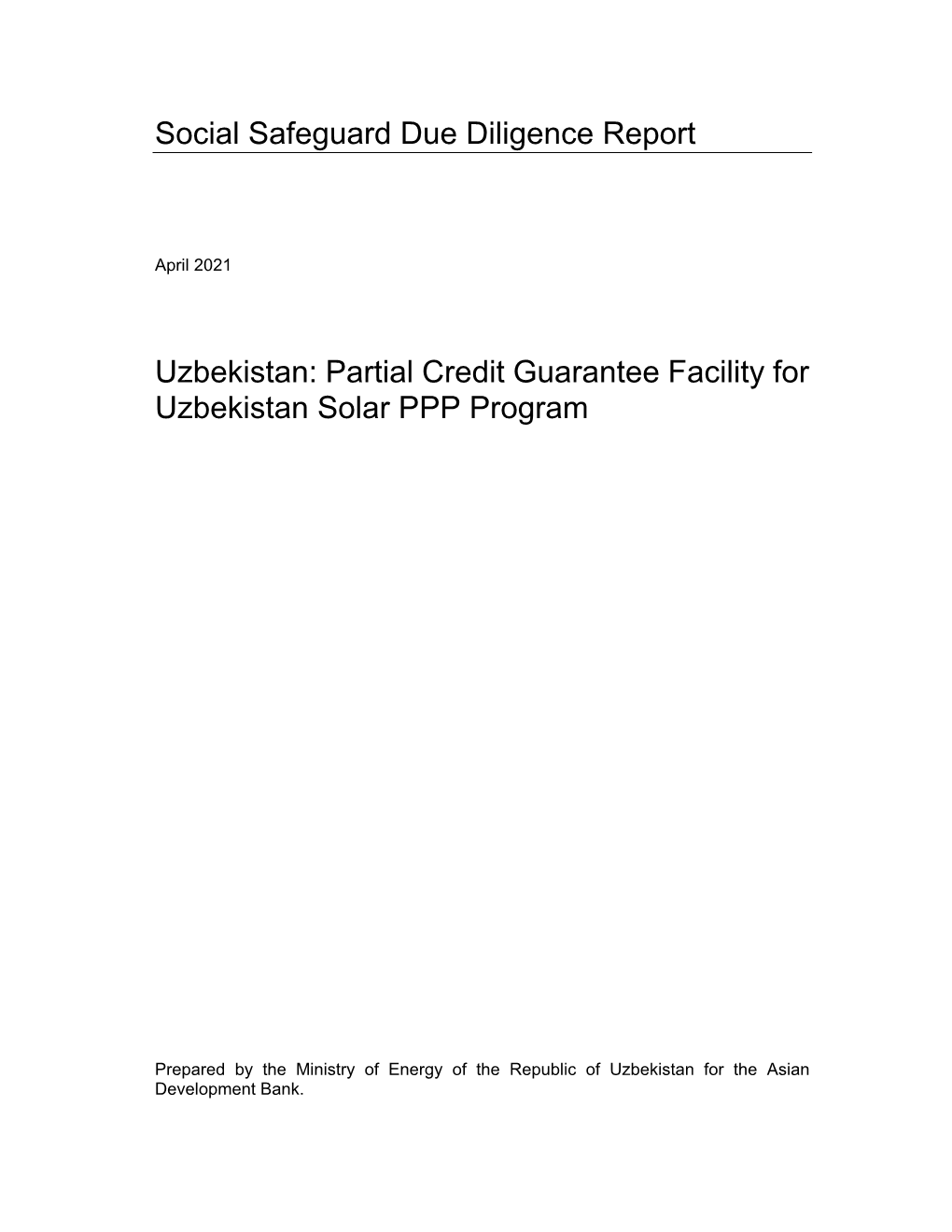 Social Safeguard Due Diligence Report Uzbekistan