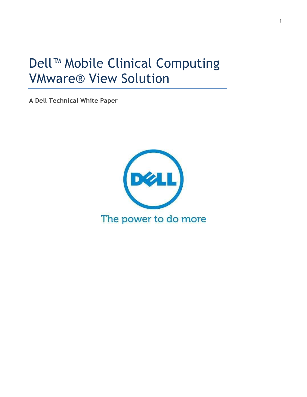 Dell™ Mobile Clinical Computing Vmware® View Solution