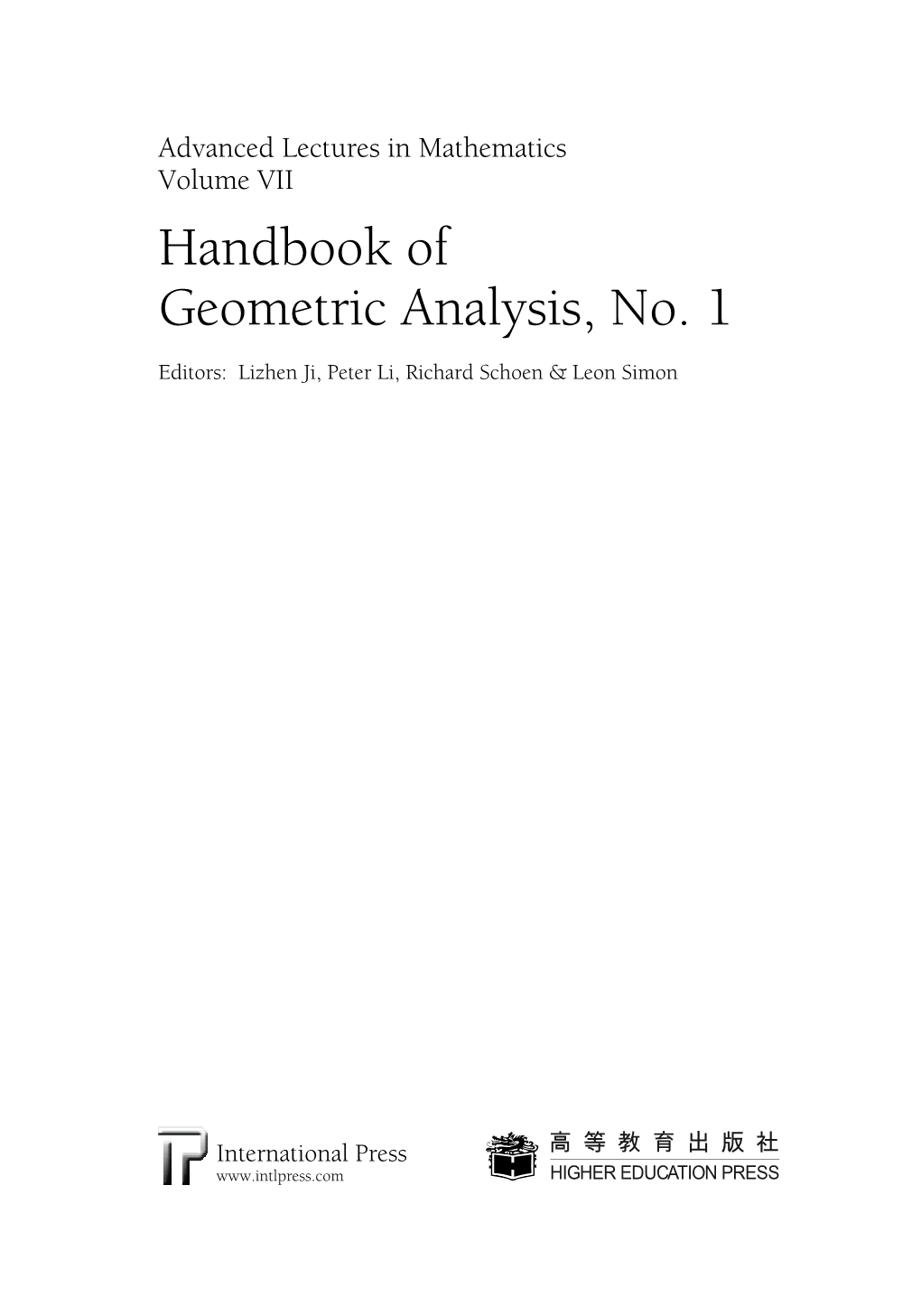 Handbook of Geometric Analysis, No. 1