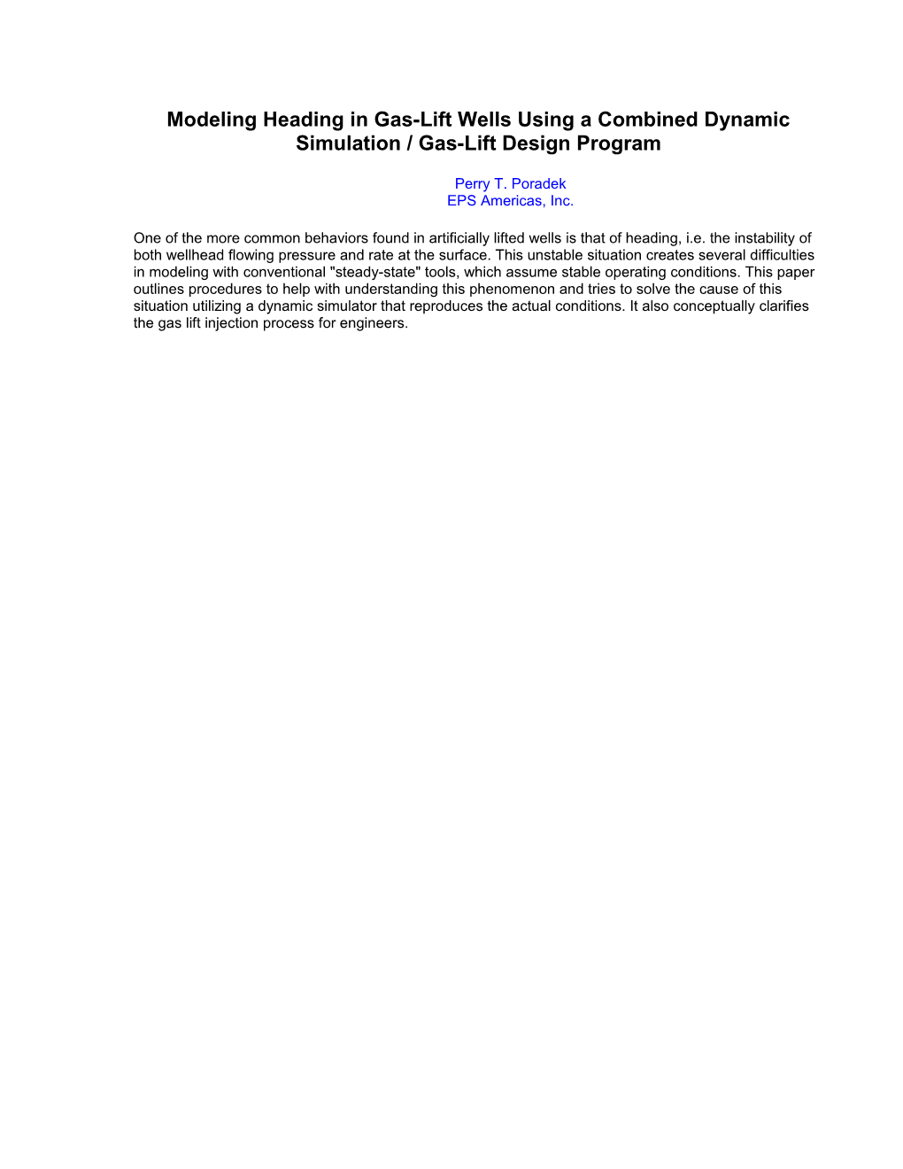 Modeling Heading in Gas-Lift Wells Using a Combined Dynamic Simulation / Gas-Lift Design Program