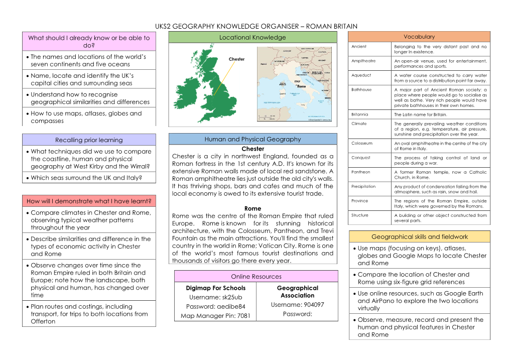 Uks2 Geography Knowledge Organiser – Roman Britain